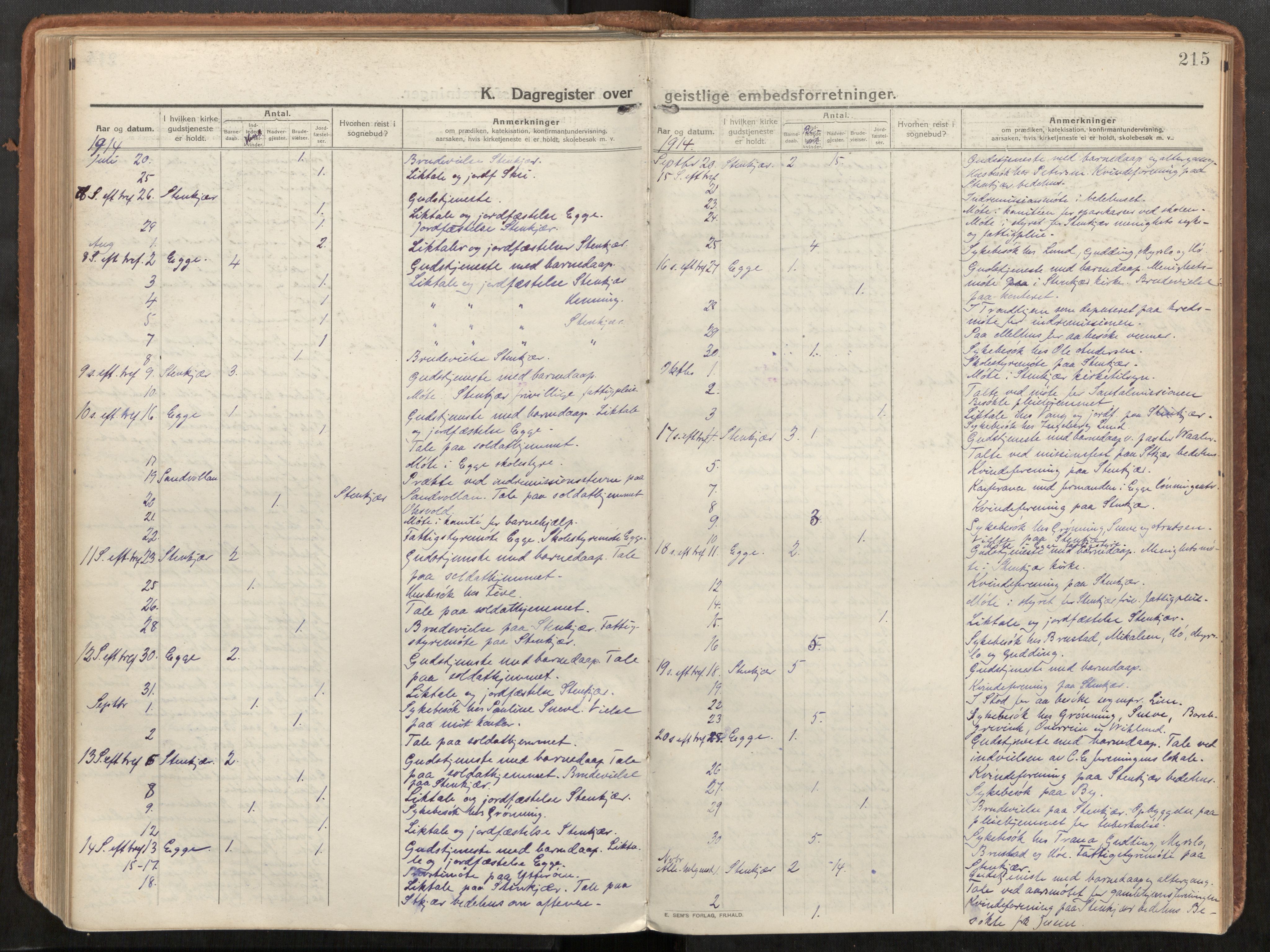 Steinkjer sokneprestkontor, AV/SAT-A-1541/01/H/Ha/Haa/L0003: Parish register (official) no. 3, 1913-1922, p. 215