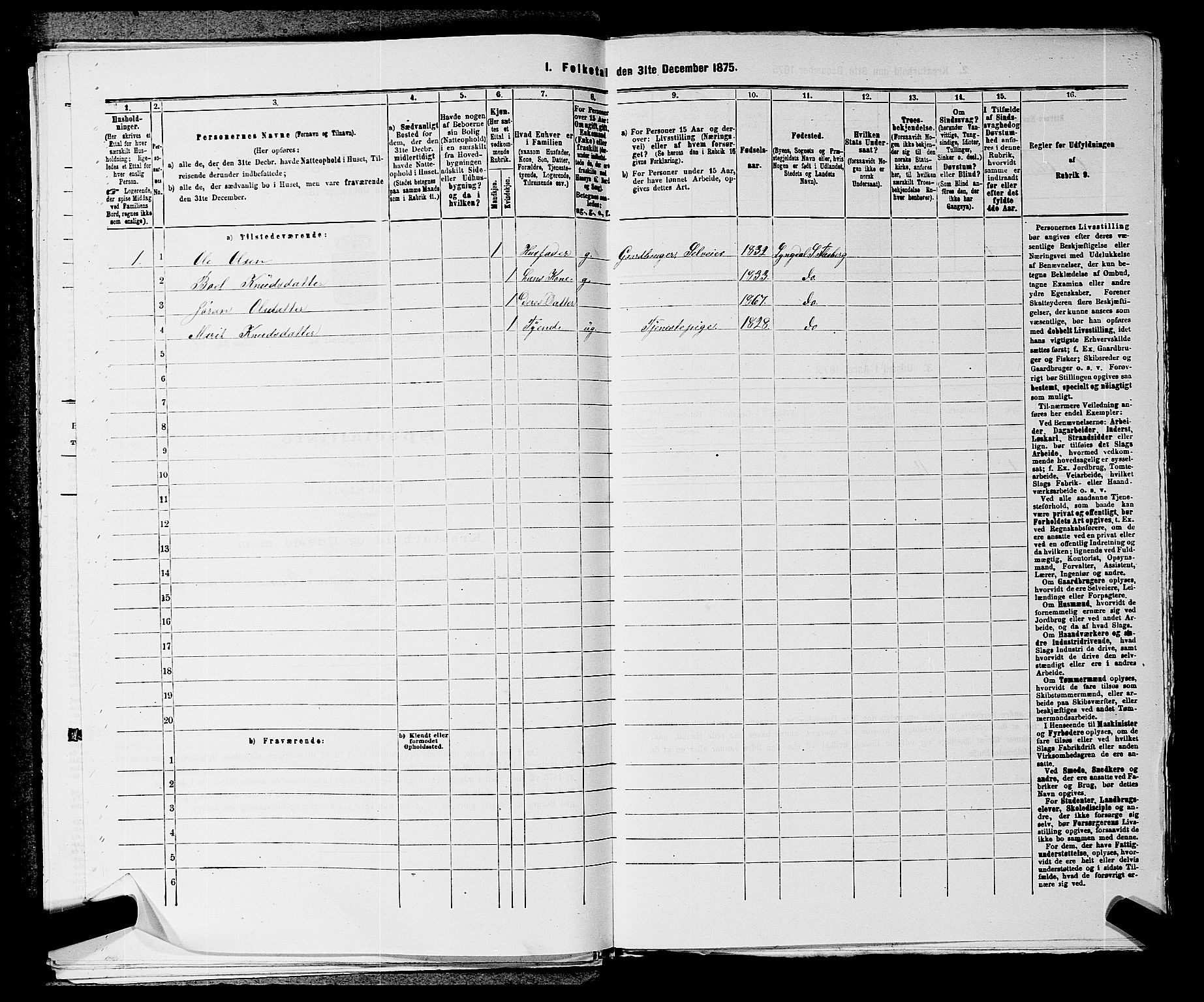 SAKO, 1875 census for 0631P Flesberg, 1875, p. 520