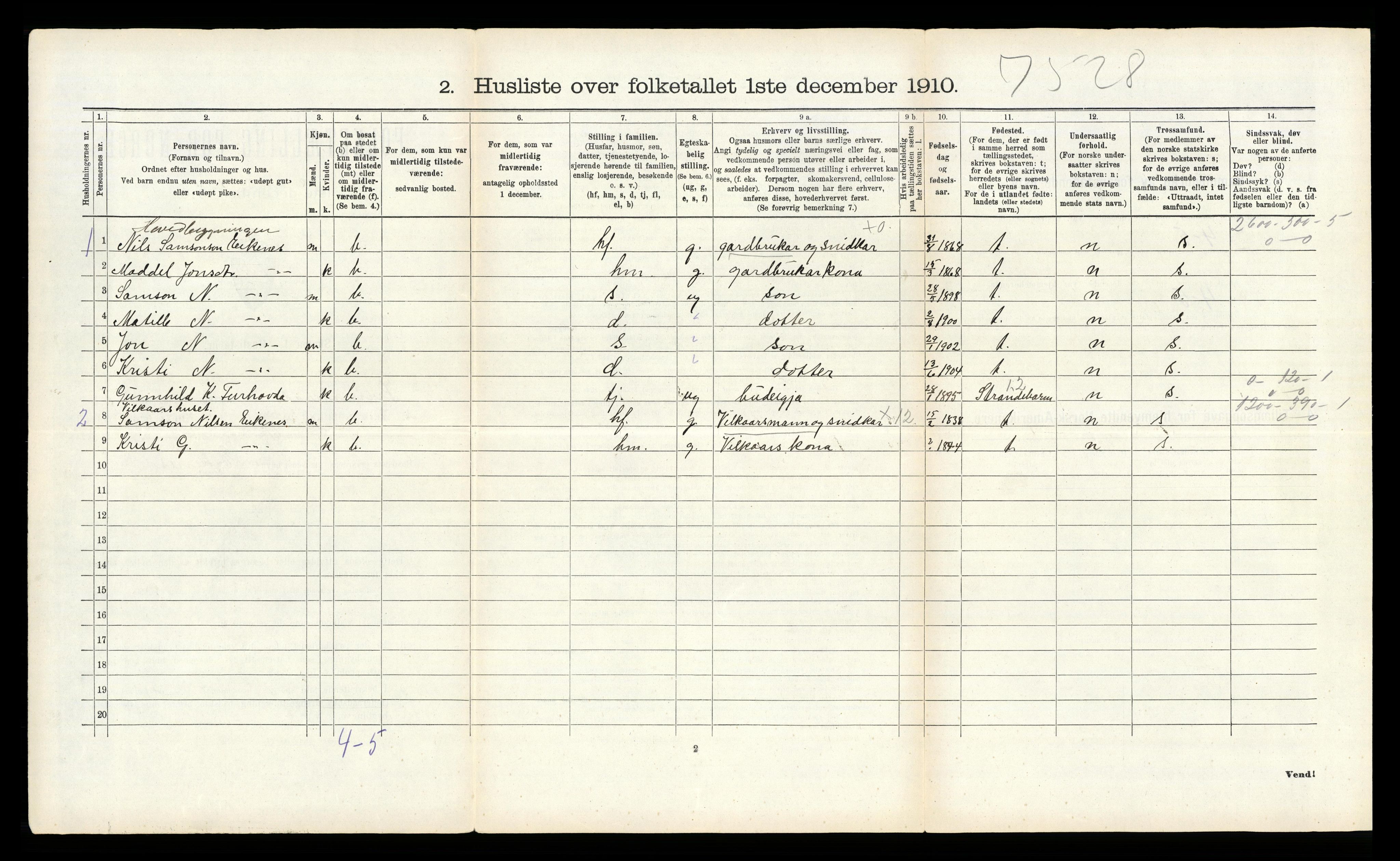 RA, 1910 census for Kvinnherad, 1910, p. 502