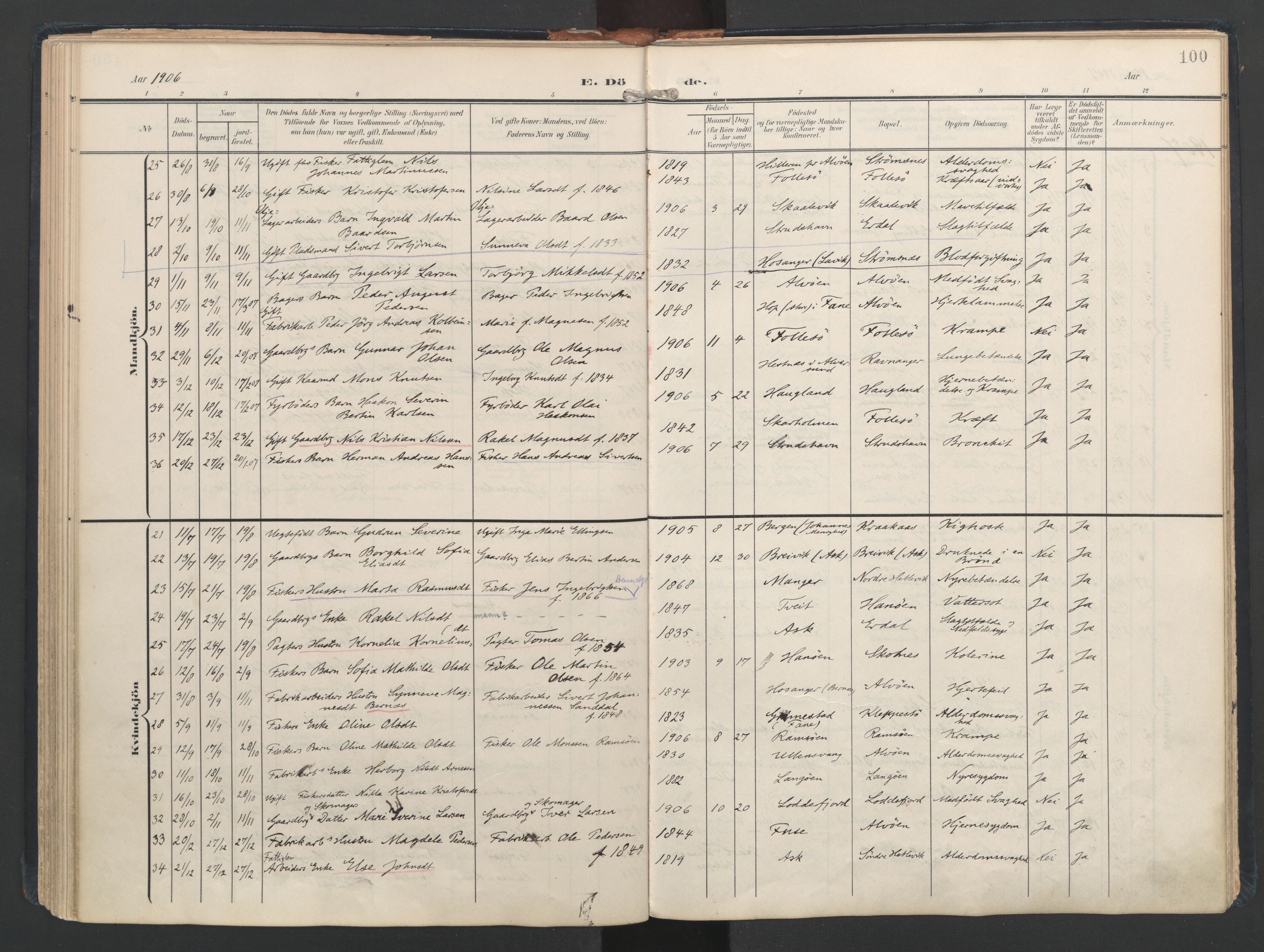 Askøy Sokneprestembete, AV/SAB-A-74101/H/Ha/Haa/Haad/L0001: Parish register (official) no. D 1, 1902-1916, p. 100