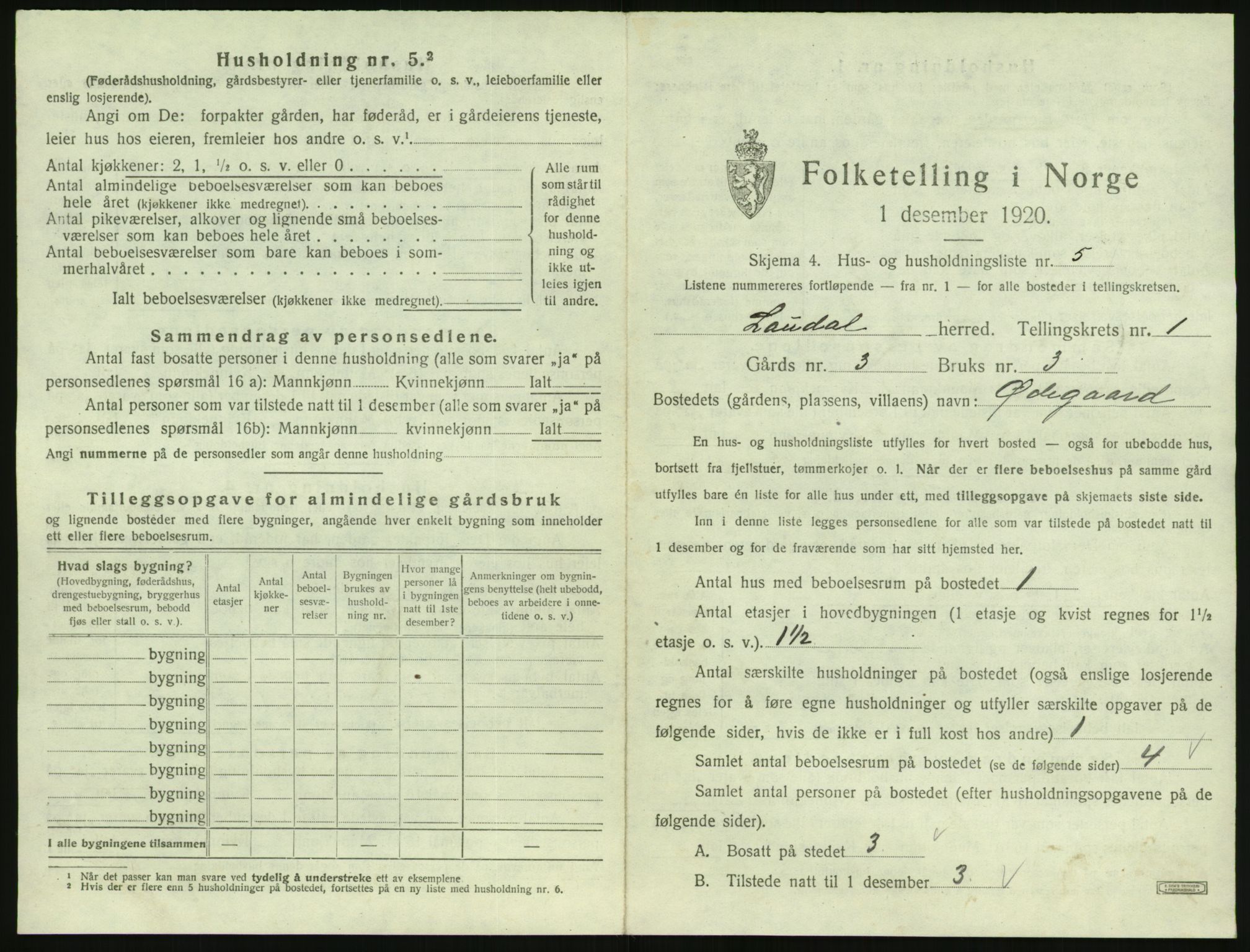 SAK, 1920 census for Laudal, 1920, p. 34