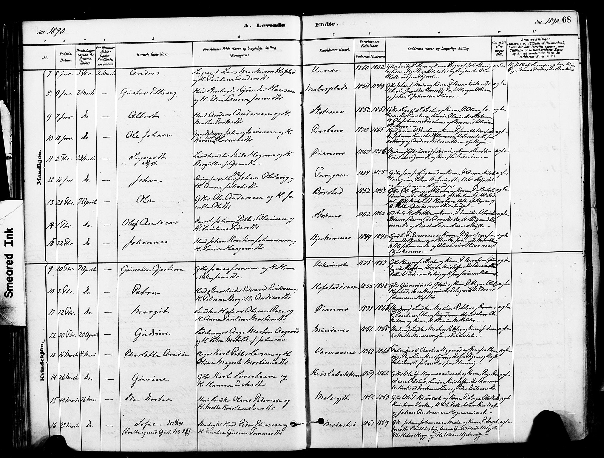 Ministerialprotokoller, klokkerbøker og fødselsregistre - Nord-Trøndelag, SAT/A-1458/709/L0077: Parish register (official) no. 709A17, 1880-1895, p. 68