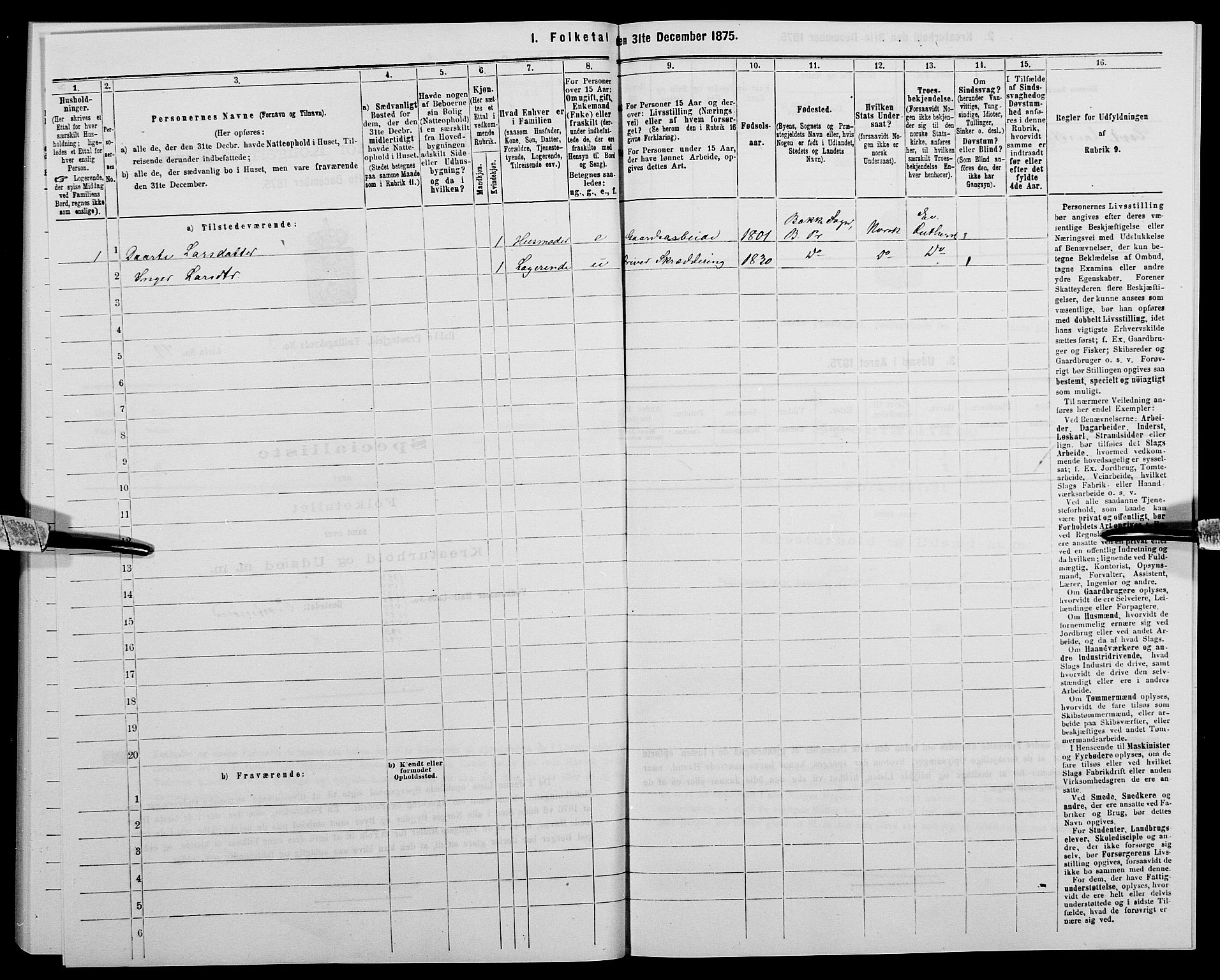 SAK, 1875 census for 1045P Bakke, 1875, p. 379