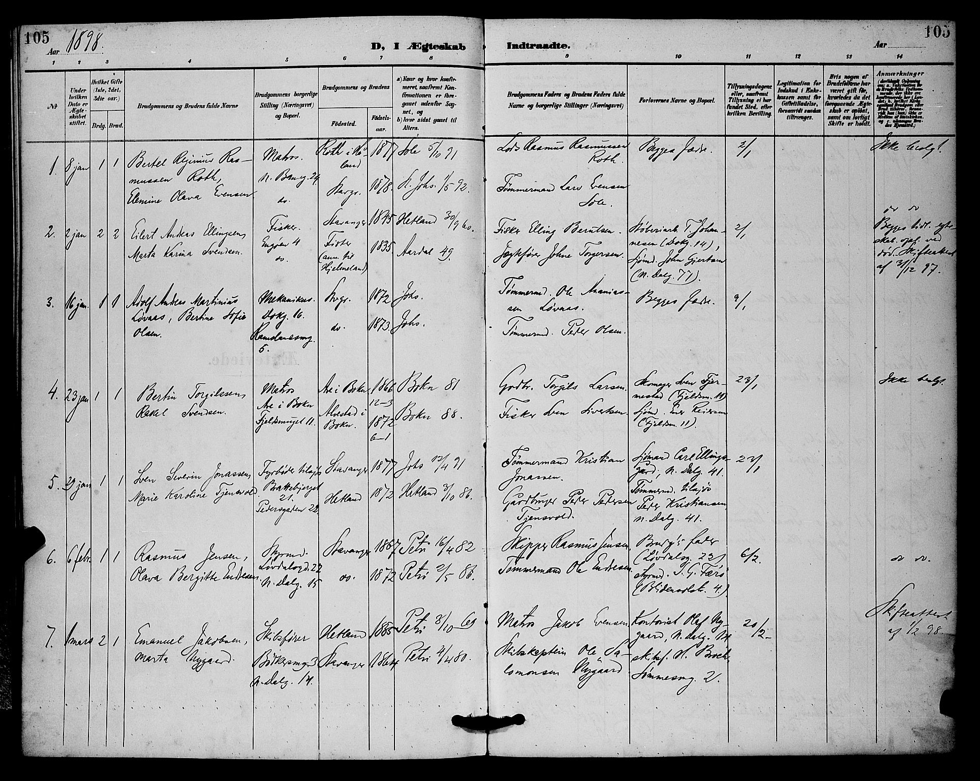 St. Johannes sokneprestkontor, SAST/A-101814/001/30/30BB/L0002: Parish register (copy) no. B 2, 1888-1901, p. 105