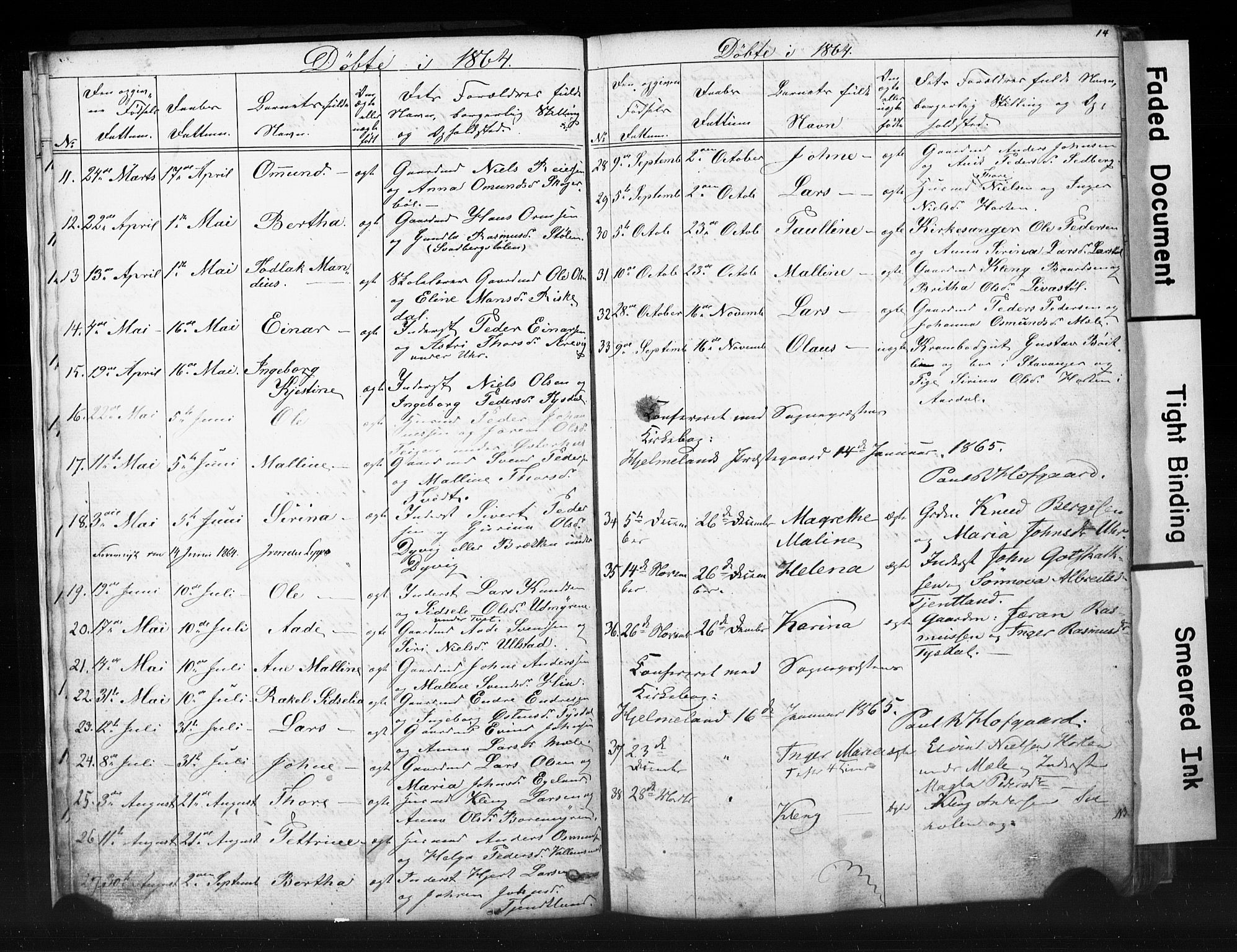 Hjelmeland sokneprestkontor, AV/SAST-A-101843/01/V/L0006: Parish register (copy) no. B 6, 1856-1884, p. 14