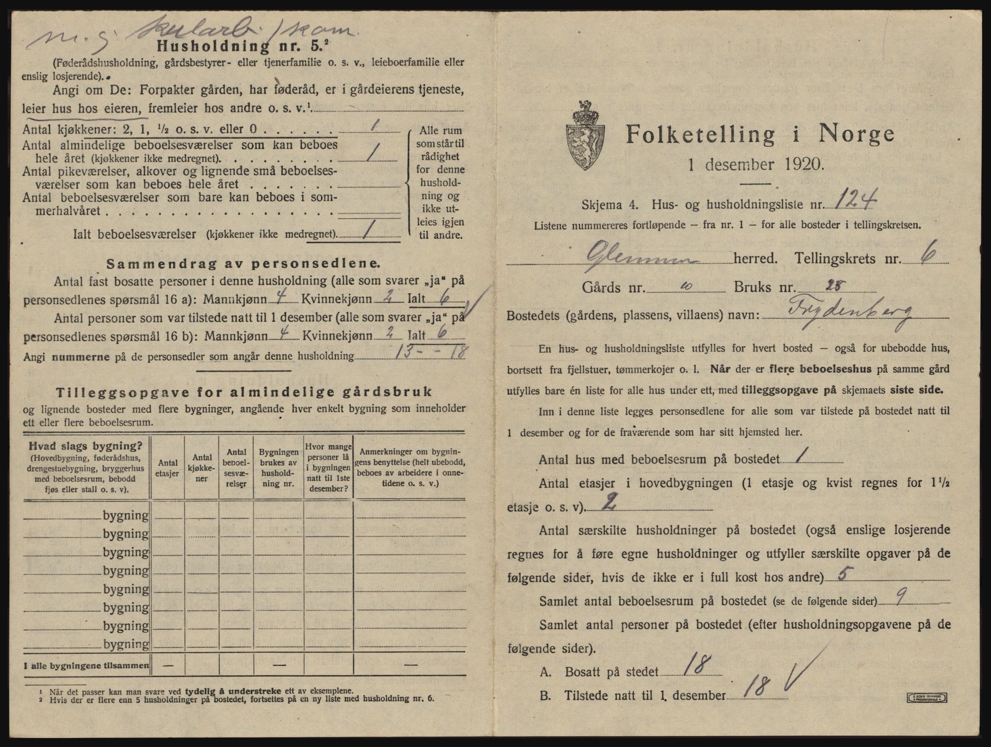 SAO, 1920 census for Glemmen, 1920, p. 2405