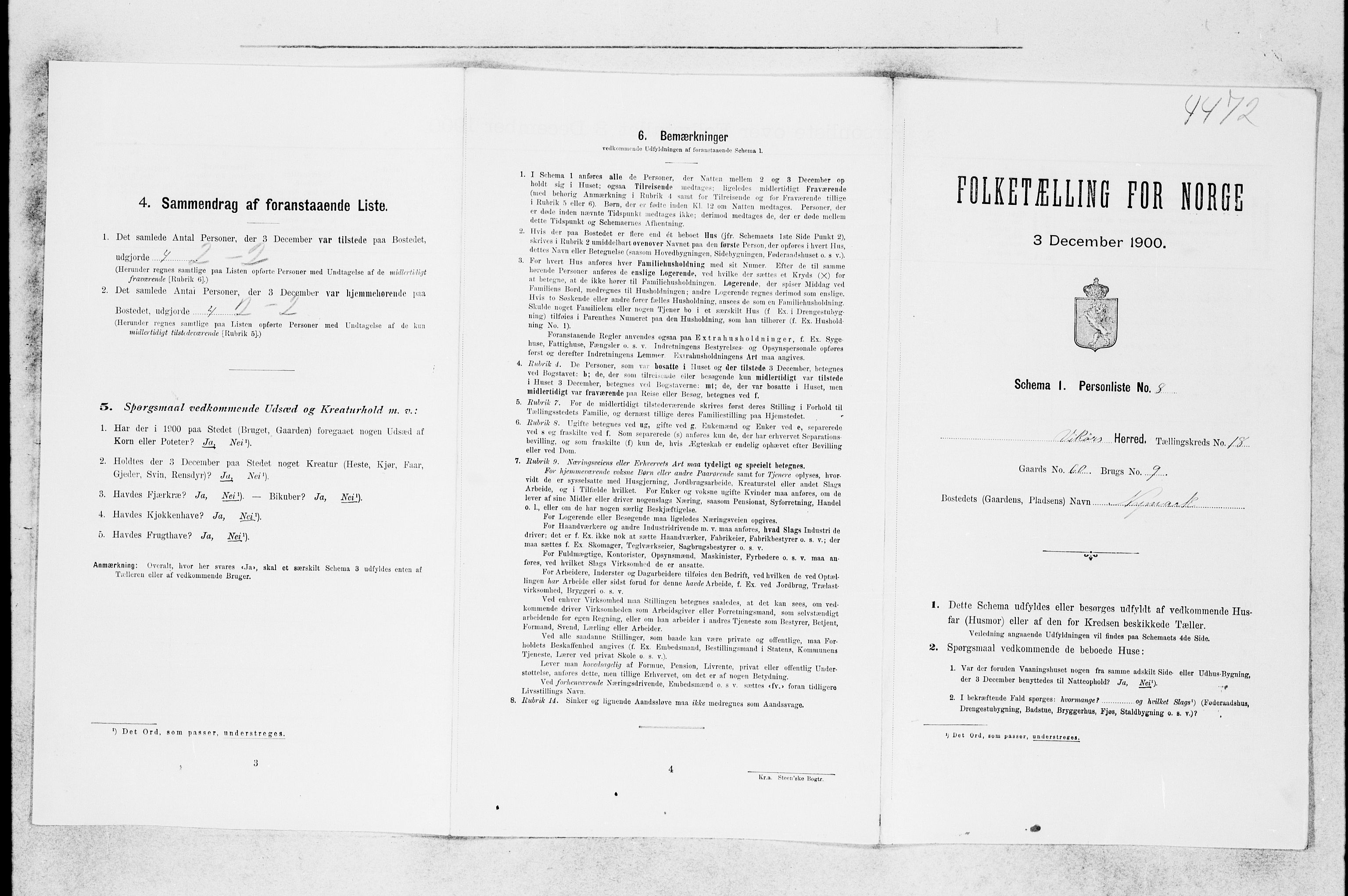 SAB, 1900 census for Kvam, 1900, p. 912