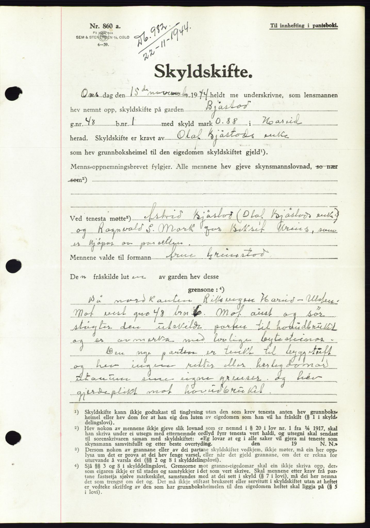 Søre Sunnmøre sorenskriveri, SAT/A-4122/1/2/2C/L0076: Mortgage book no. 2A, 1943-1944, Diary no: : 982/1944