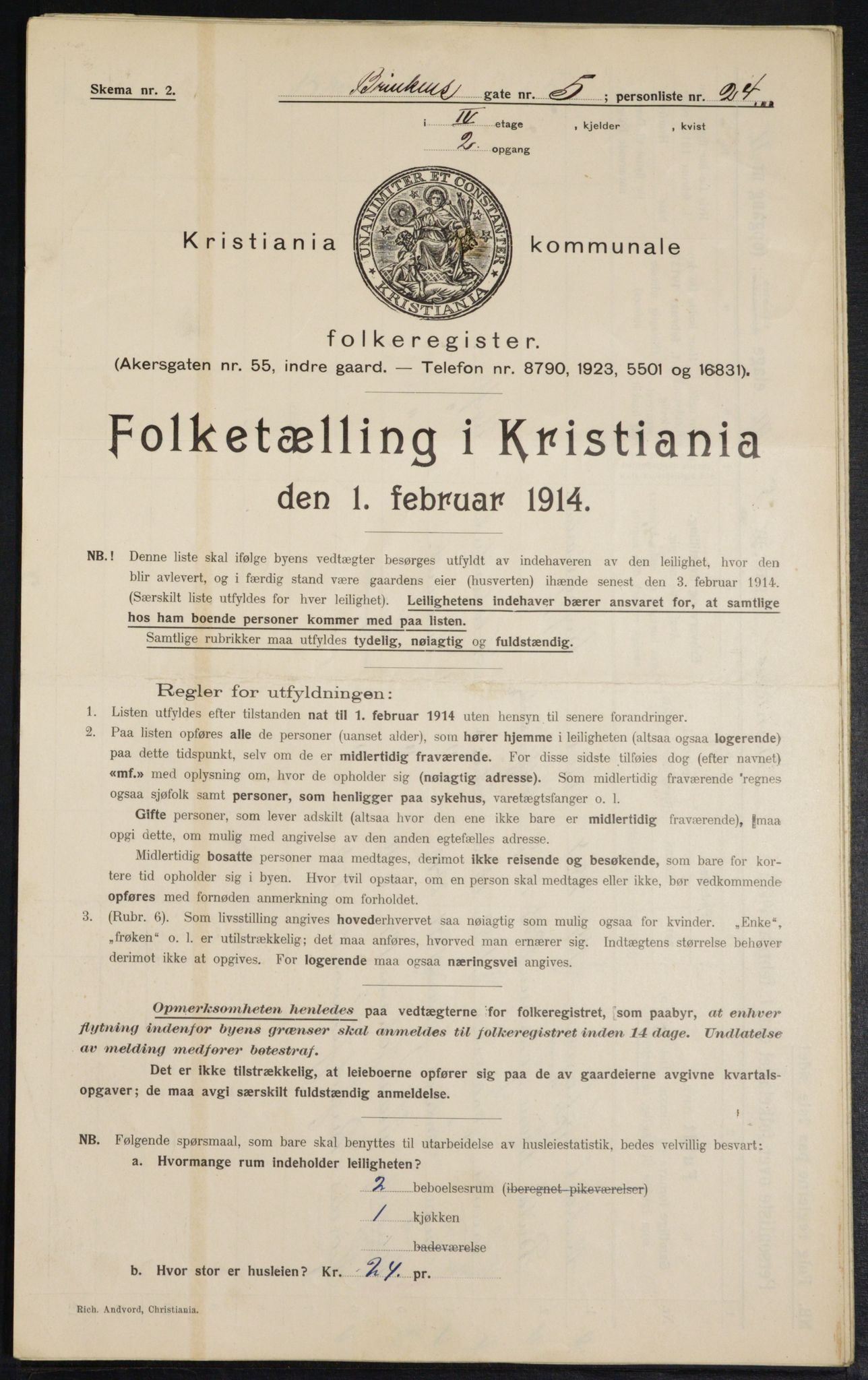 OBA, Municipal Census 1914 for Kristiania, 1914, p. 8836