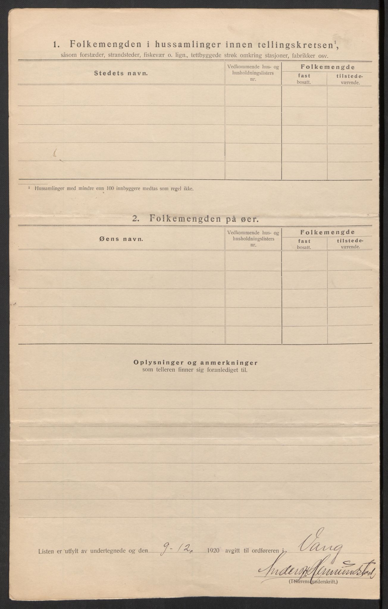 SAH, 1920 census for Vang (Oppland), 1920, p. 8