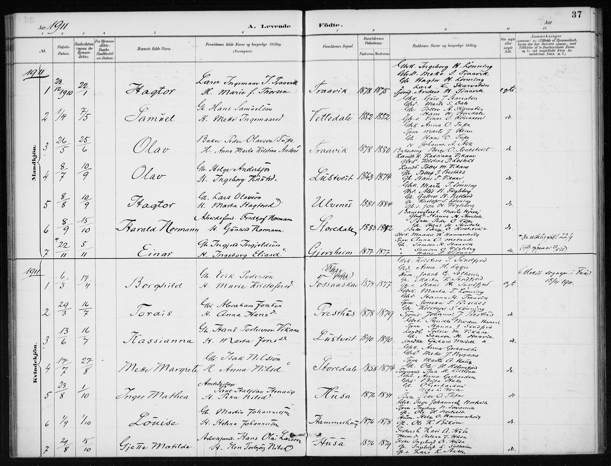 Kvinnherad sokneprestembete, SAB/A-76401/H/Haa: Parish register (official) no. E 1, 1887-1912, p. 37