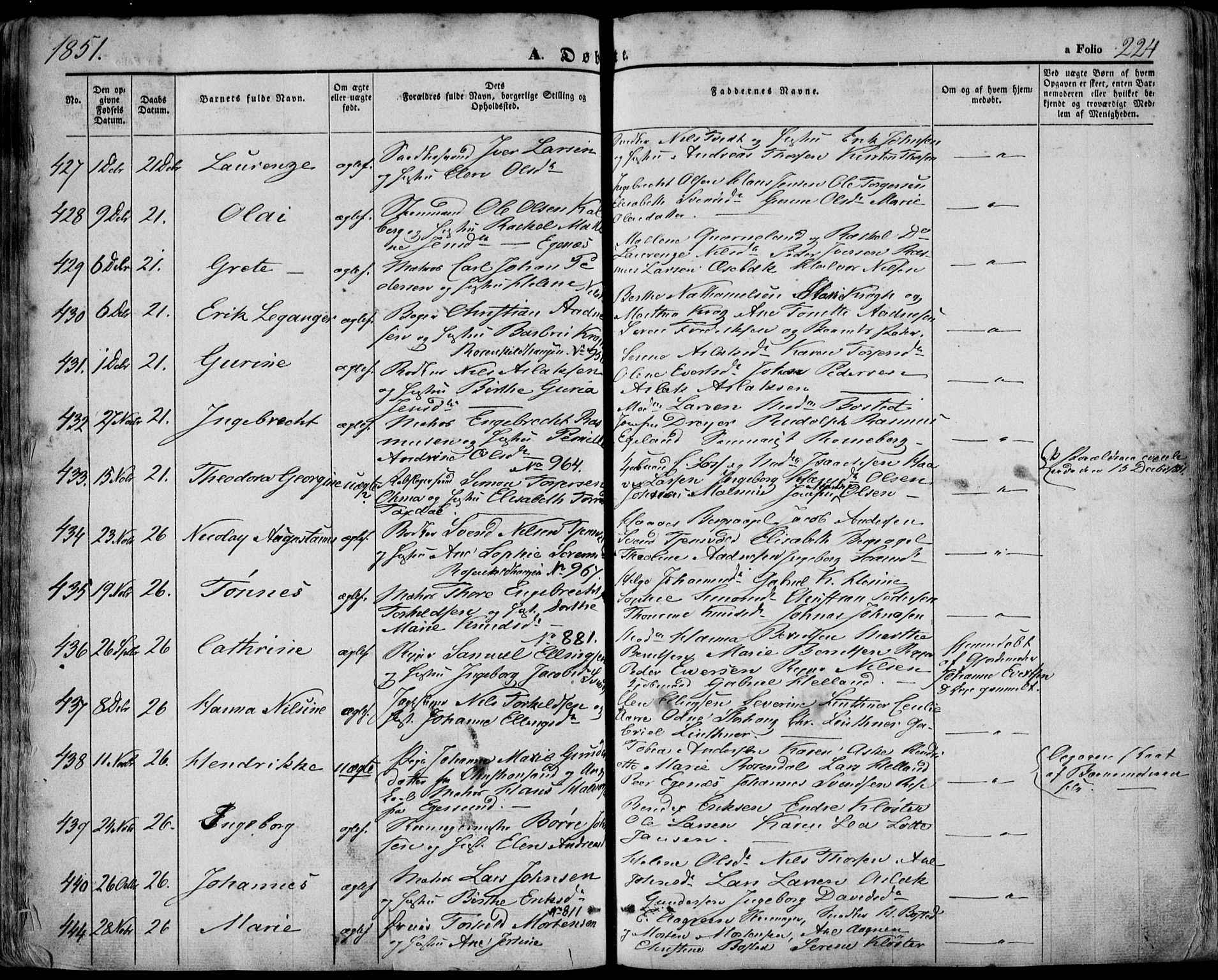 Domkirken sokneprestkontor, SAST/A-101812/001/30/30BA/L0016: Parish register (official) no. A 15, 1844-1854, p. 224