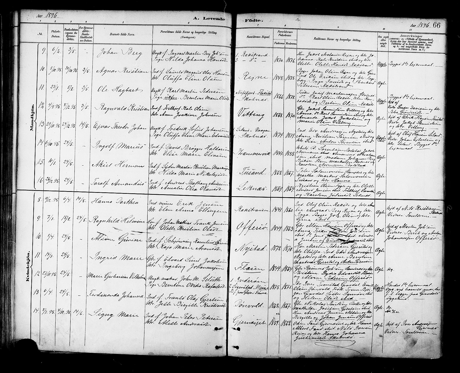Ministerialprotokoller, klokkerbøker og fødselsregistre - Nordland, SAT/A-1459/881/L1167: Parish register (copy) no. 881C04, 1886-1899, p. 66