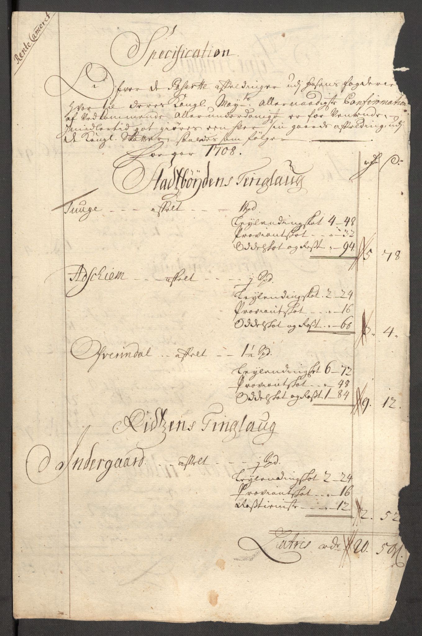 Rentekammeret inntil 1814, Reviderte regnskaper, Fogderegnskap, AV/RA-EA-4092/R57/L3858: Fogderegnskap Fosen, 1708-1709, p. 162