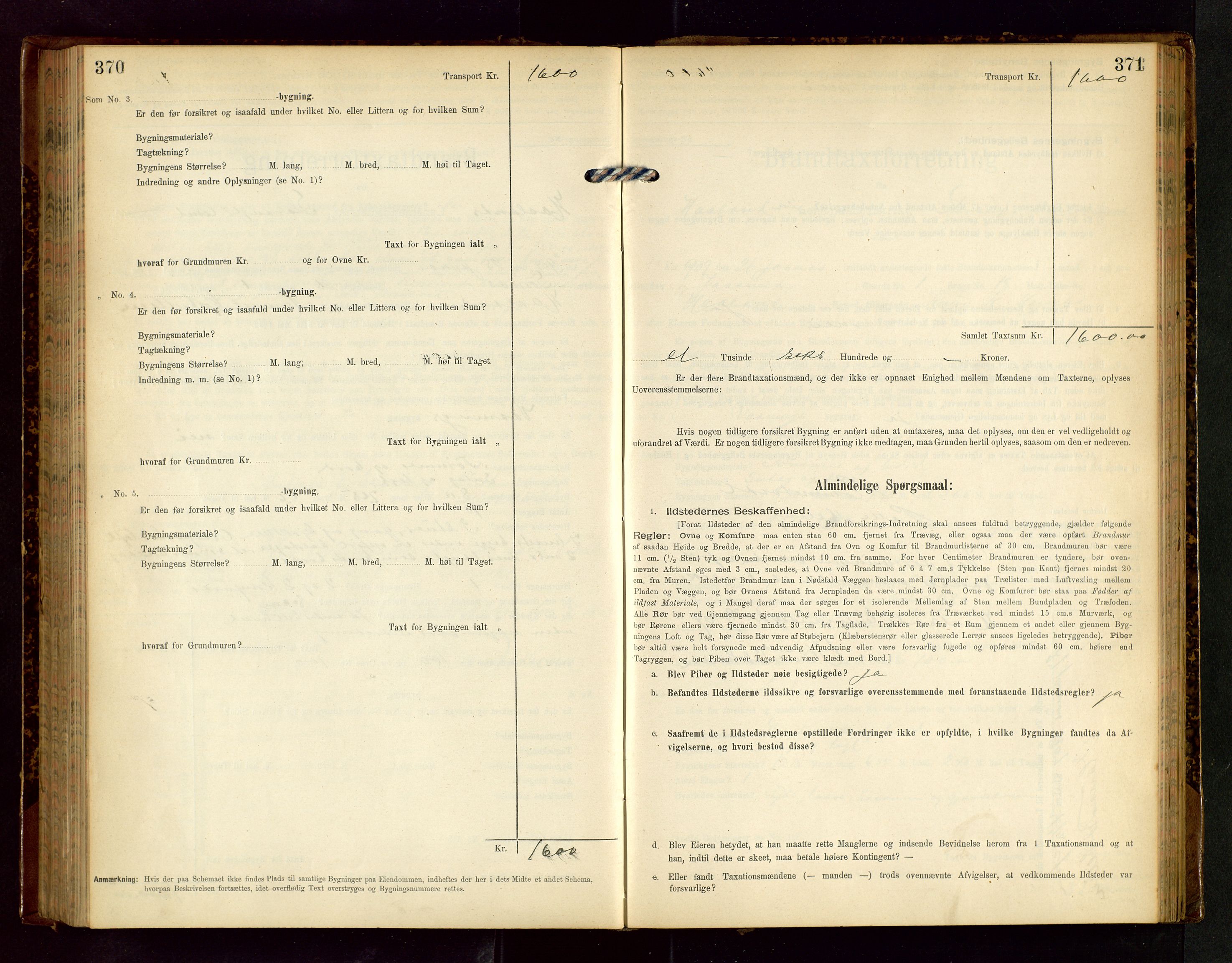 Håland lensmannskontor, SAST/A-100100/Gob/L0002: Branntakstprotokoll - skjematakst. Register i boken., 1902-1906, p. 370-371