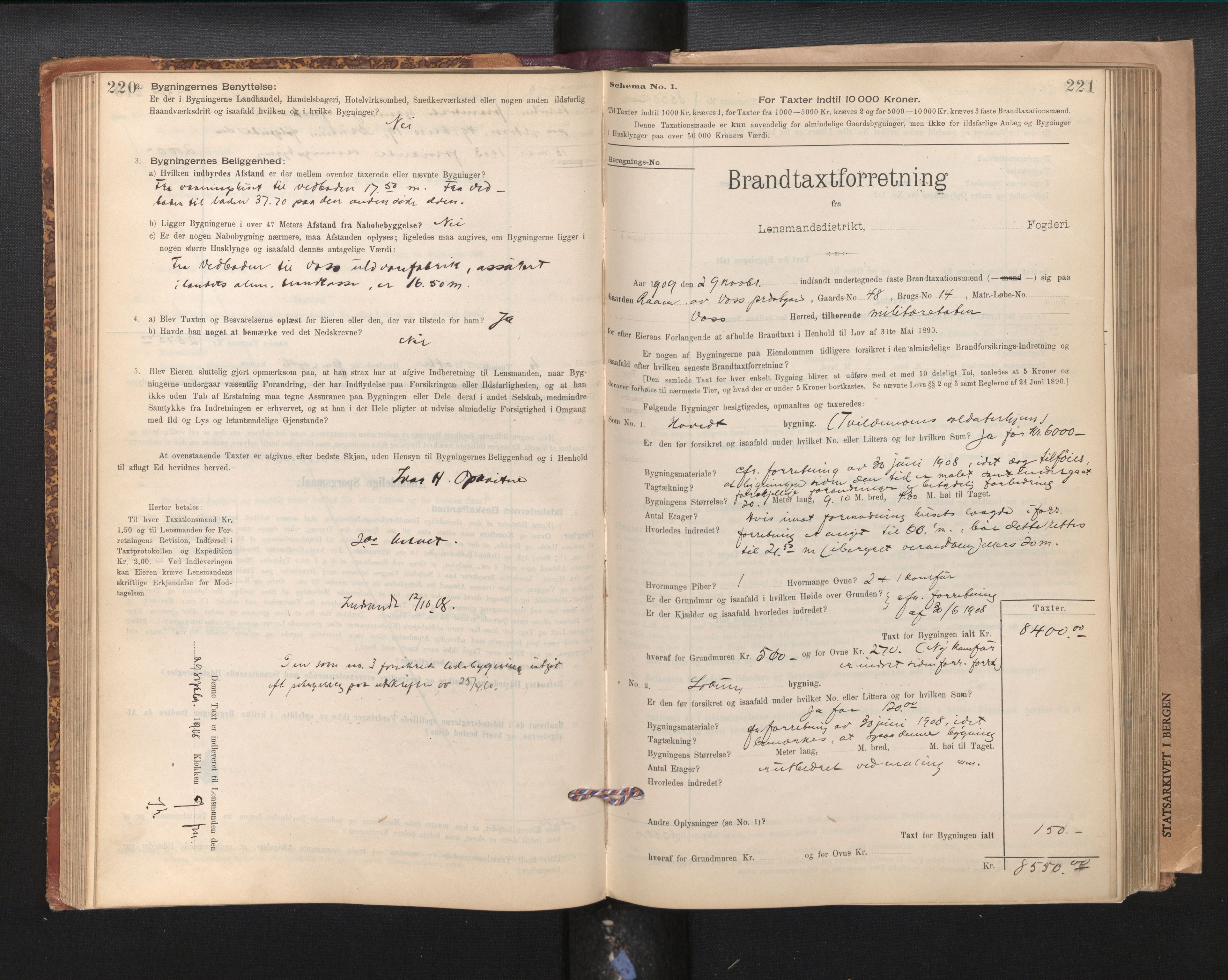Lensmannen i Voss, SAB/A-35801/0012/L0008: Branntakstprotokoll, skjematakst, 1895-1945, p. 220-221