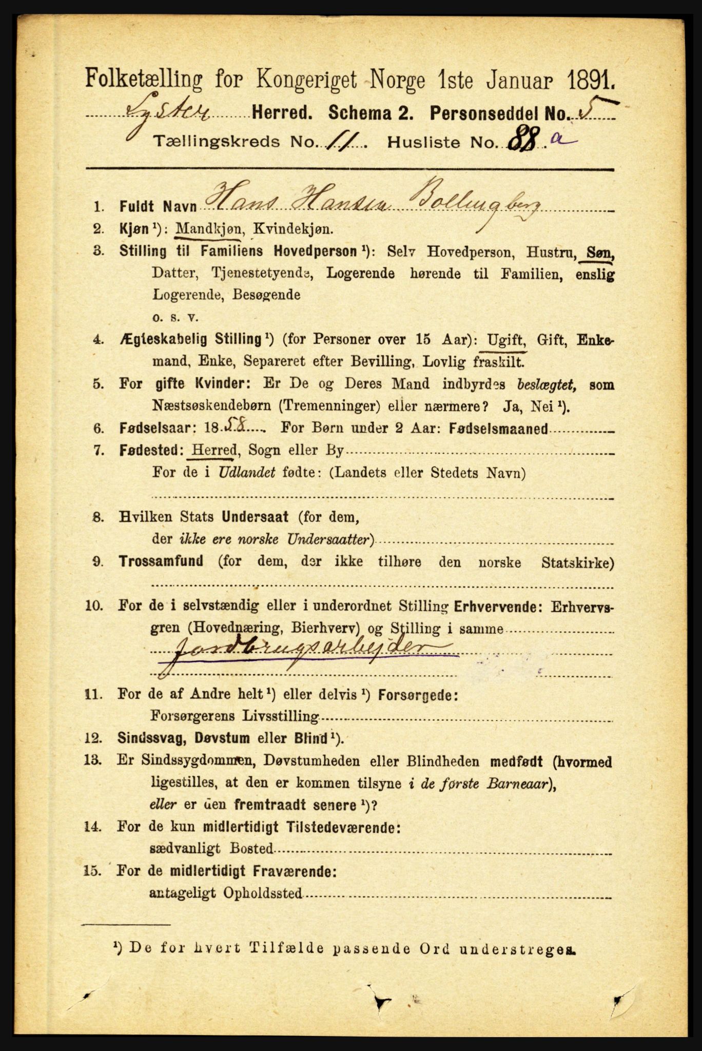 RA, 1891 census for 1426 Luster, 1891, p. 3698