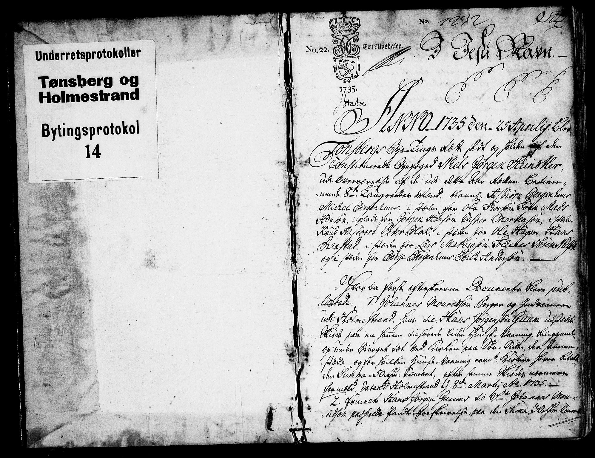 Tønsberg byfogd, SAKO/A-224/F/Fa/L0014: Tingbok, 1735-1741, p. 1