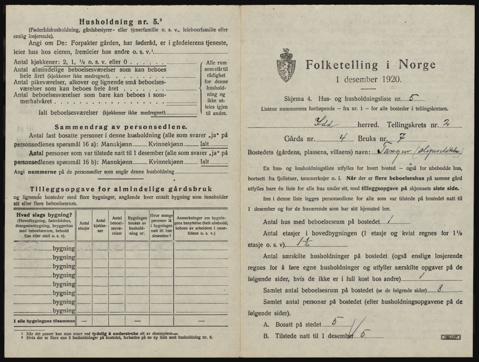 SAO, 1920 census for Idd, 1920, p. 126