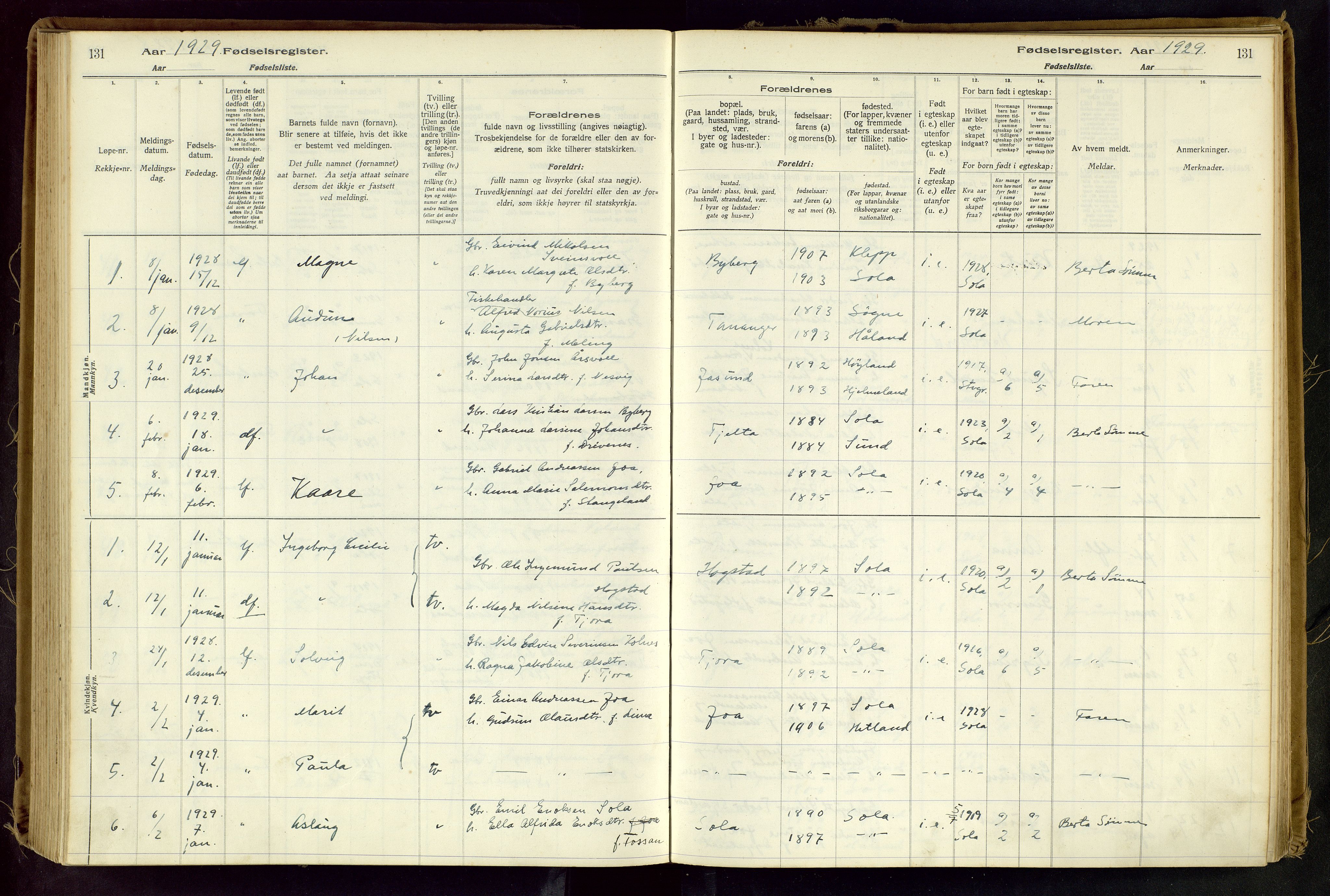 Håland sokneprestkontor, AV/SAST-A-101802/001/704BA/L0001: Birth register no. 1, 1916-1936, p. 131