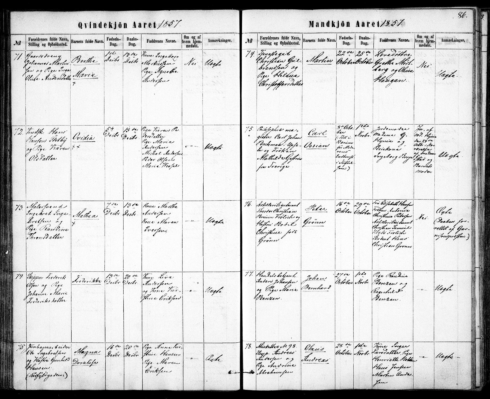 Rikshospitalet prestekontor Kirkebøker, SAO/A-10309b/F/L0004: Parish register (official) no. 4, 1853-1870, p. 86