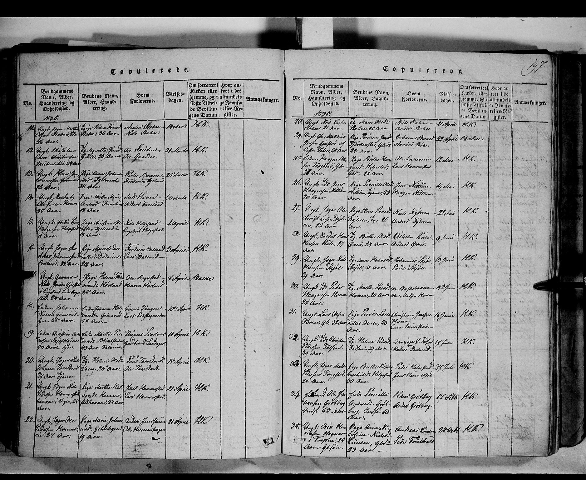 Østre Toten prestekontor, SAH/PREST-104/H/Ha/Haa/L0001: Parish register (official) no. 1, 1828-1839, p. 197