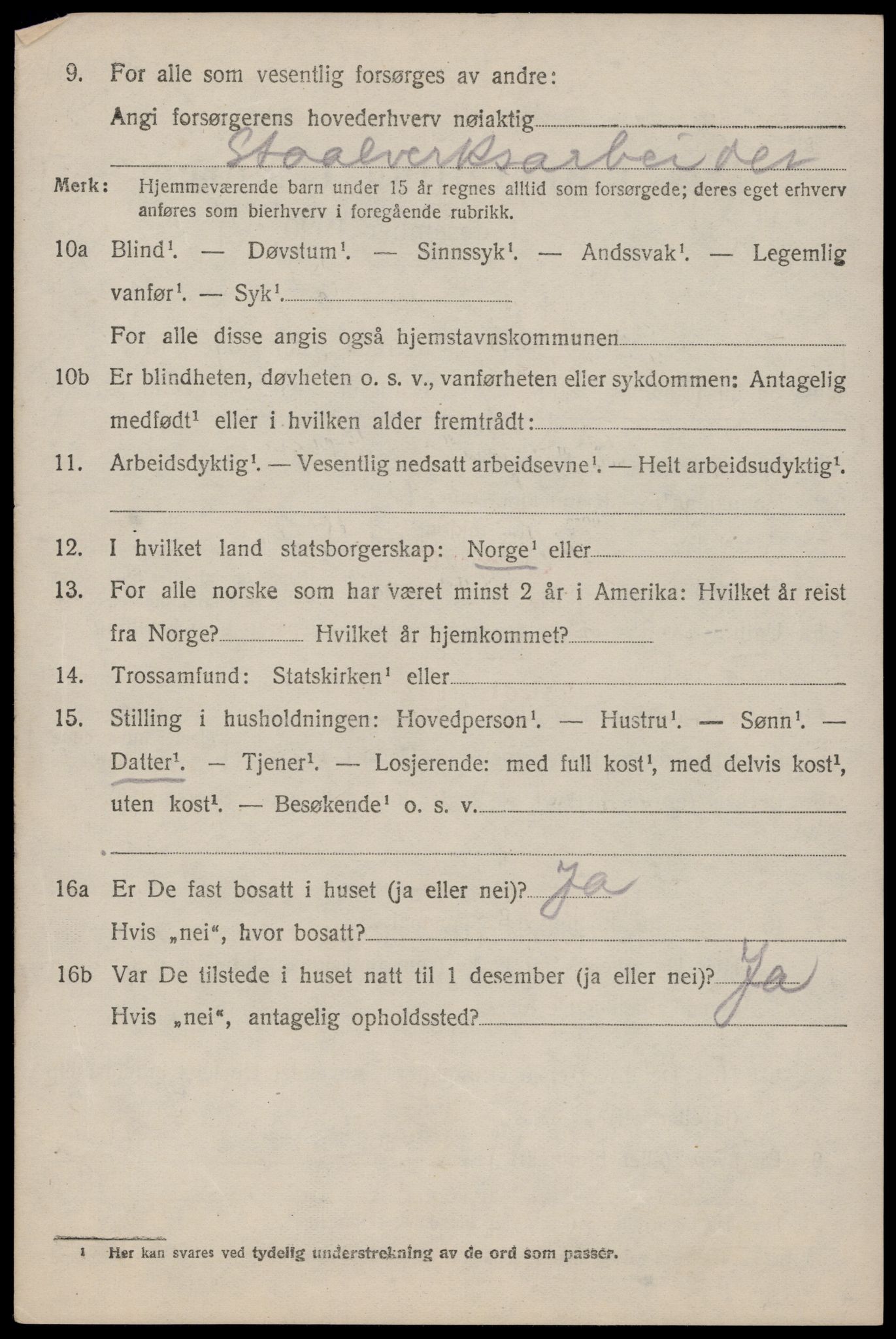 SAST, 1920 census for Strand, 1920, p. 3551