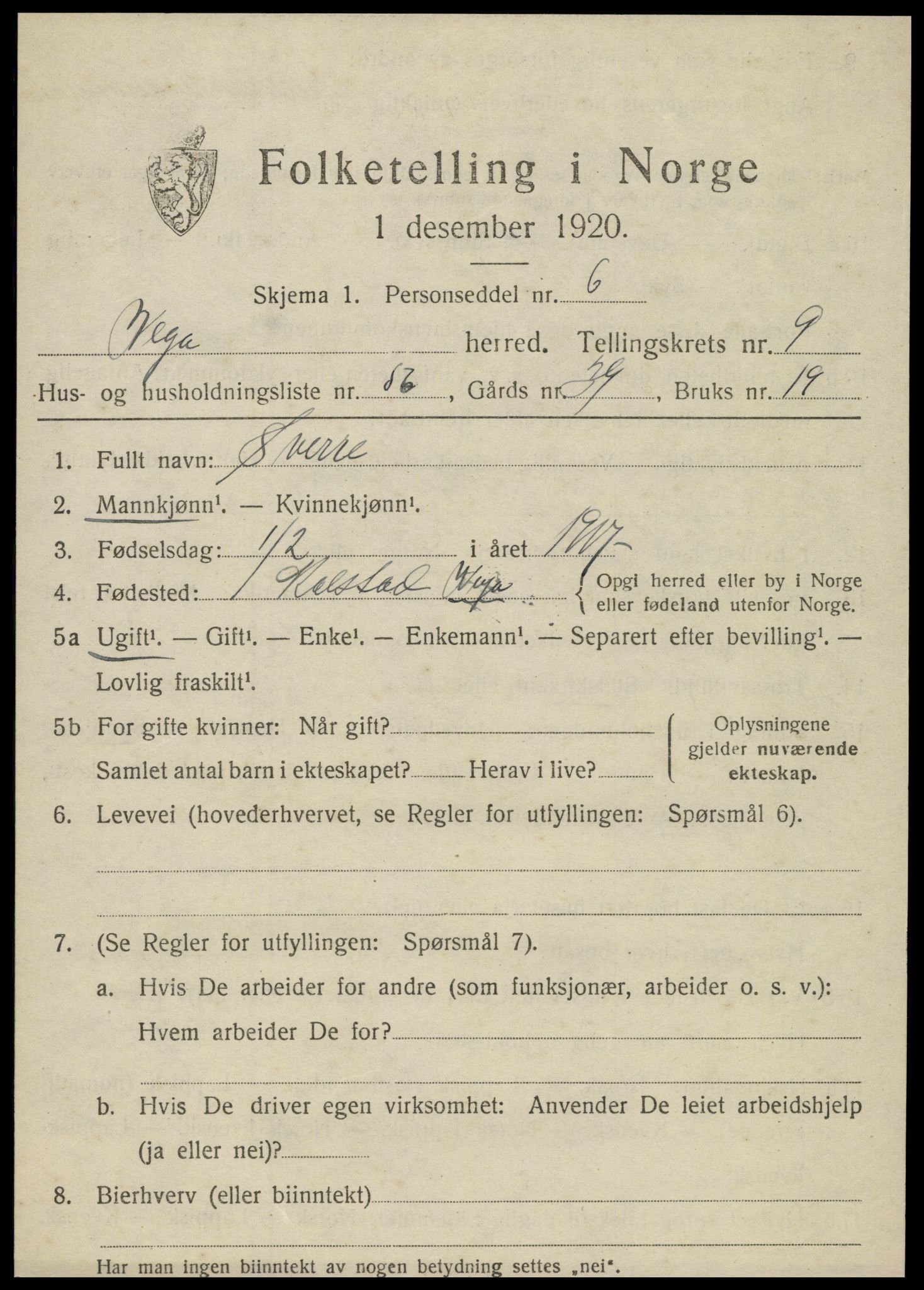 SAT, 1920 census for Vega, 1920, p. 5081