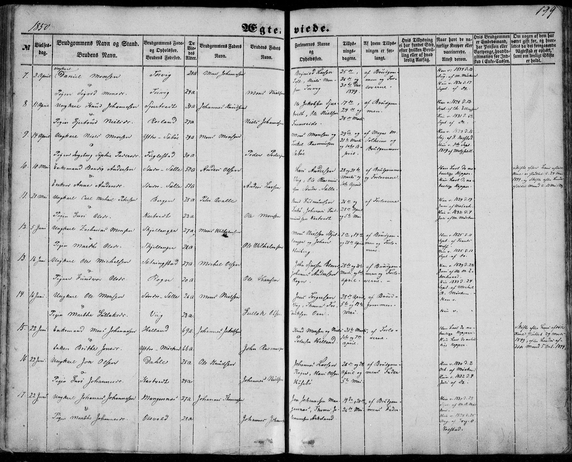 Manger sokneprestembete, AV/SAB-A-76801/H/Haa: Parish register (official) no. A 6, 1849-1859, p. 199