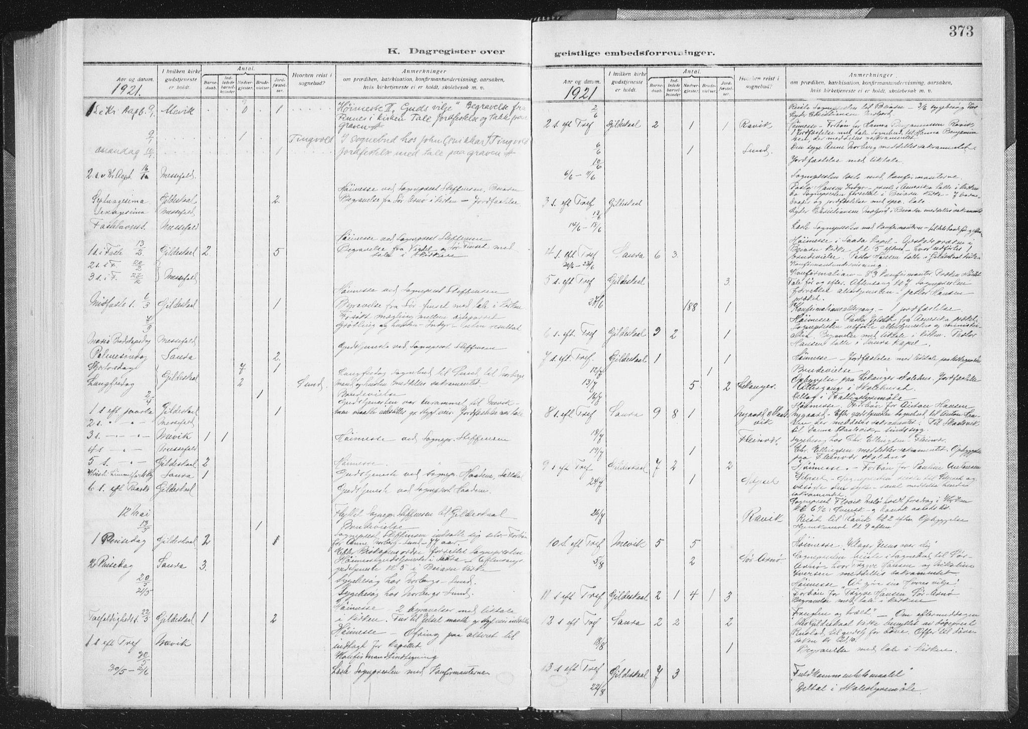 Ministerialprotokoller, klokkerbøker og fødselsregistre - Nordland, SAT/A-1459/805/L0104: Parish register (official) no. 805A09, 1909-1926, p. 373