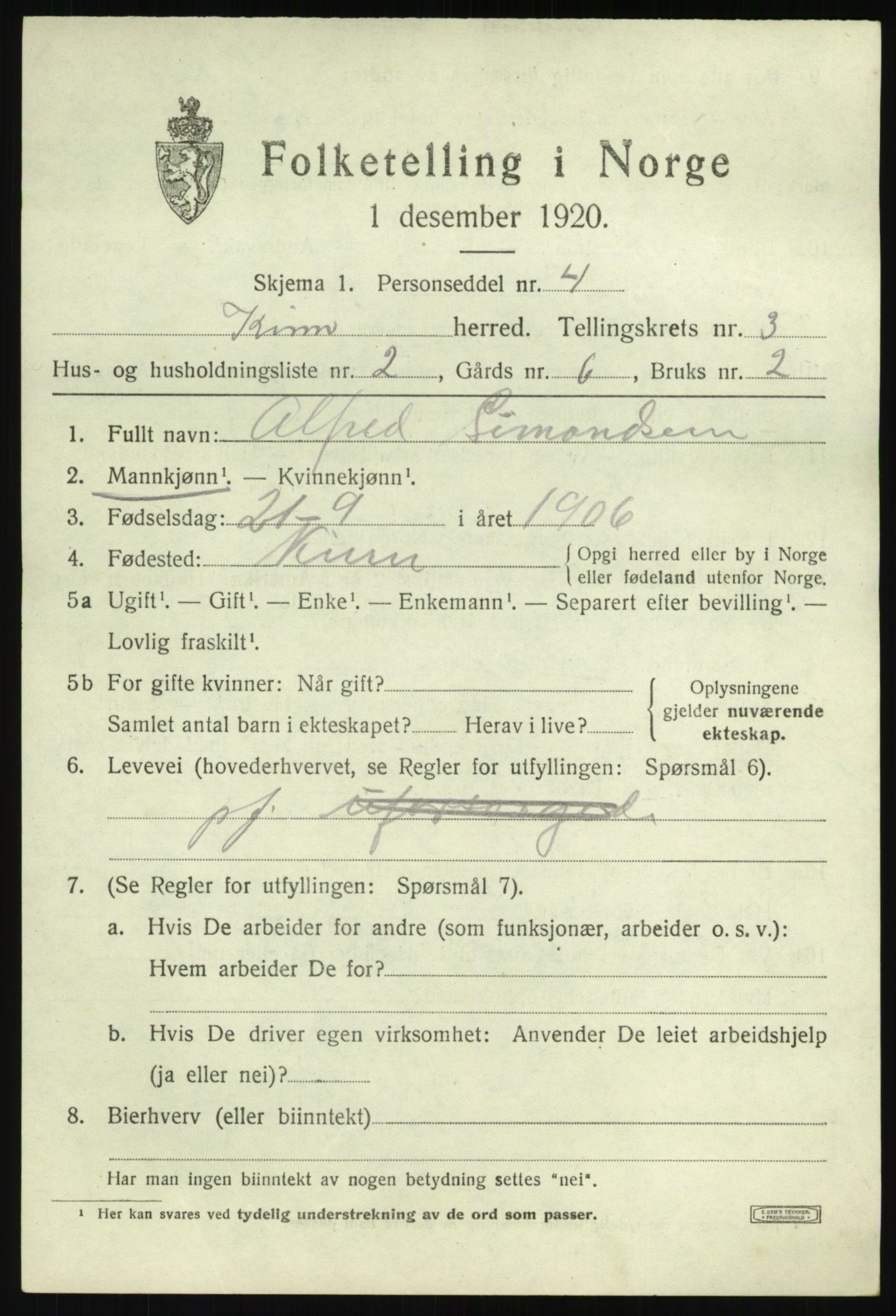 SAB, 1920 census for Kinn, 1920, p. 2283