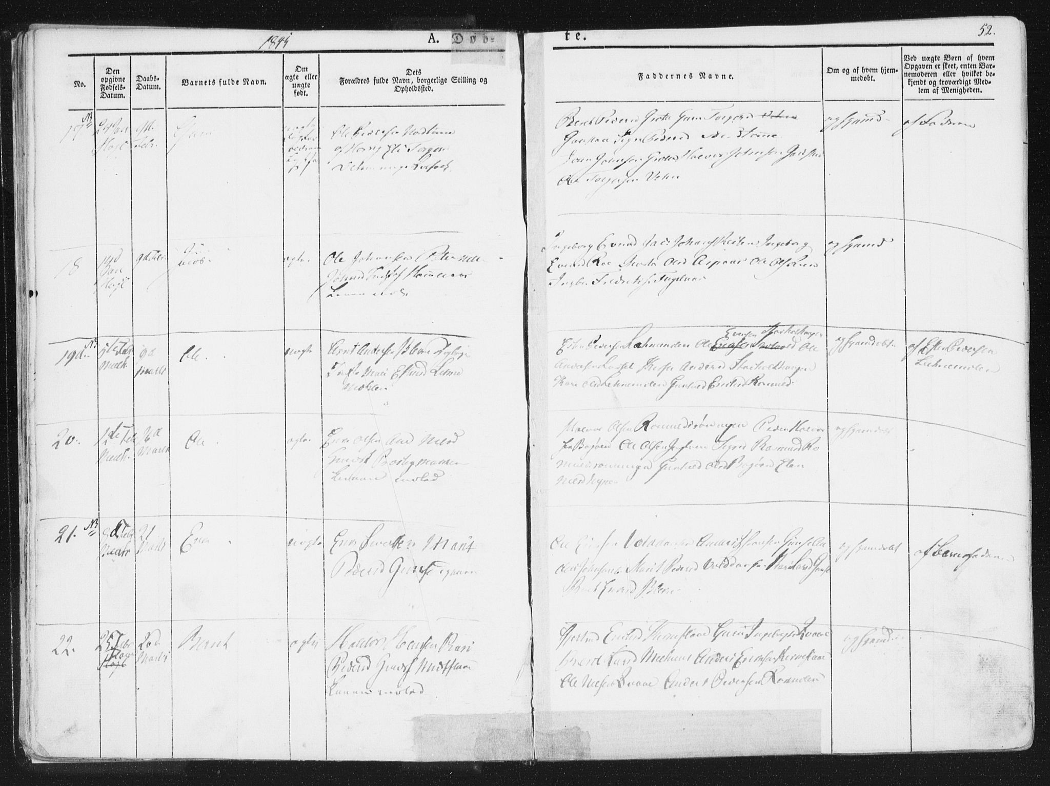 Ministerialprotokoller, klokkerbøker og fødselsregistre - Sør-Trøndelag, AV/SAT-A-1456/691/L1074: Parish register (official) no. 691A06, 1842-1852, p. 52