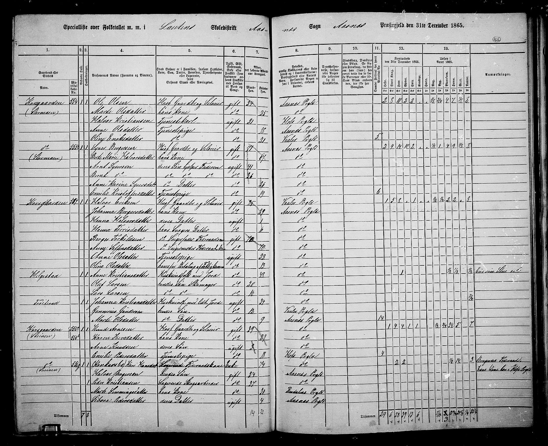 RA, 1865 census for Åsnes, 1865, p. 150