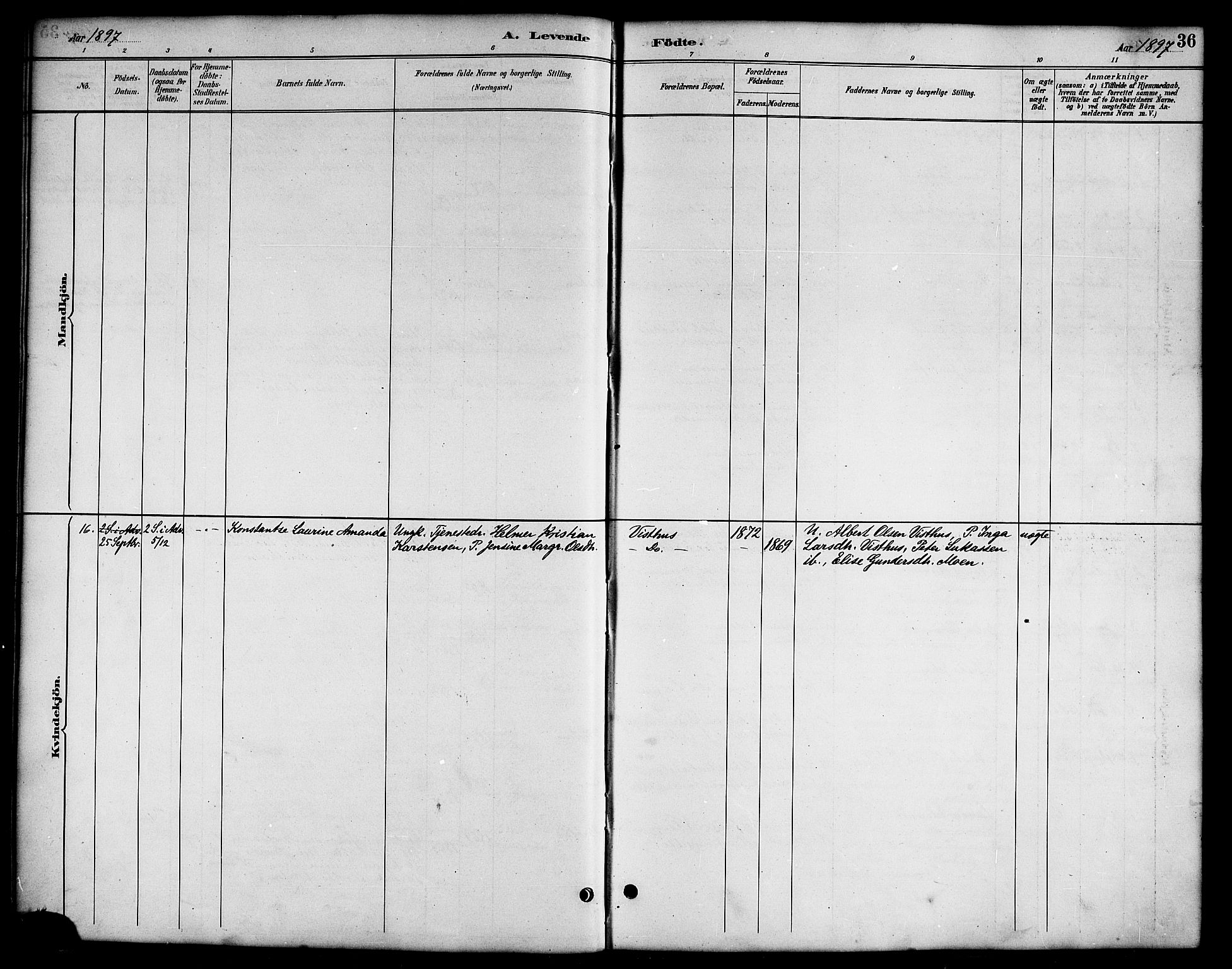 Ministerialprotokoller, klokkerbøker og fødselsregistre - Nordland, AV/SAT-A-1459/819/L0277: Parish register (copy) no. 819C03, 1888-1917, p. 36