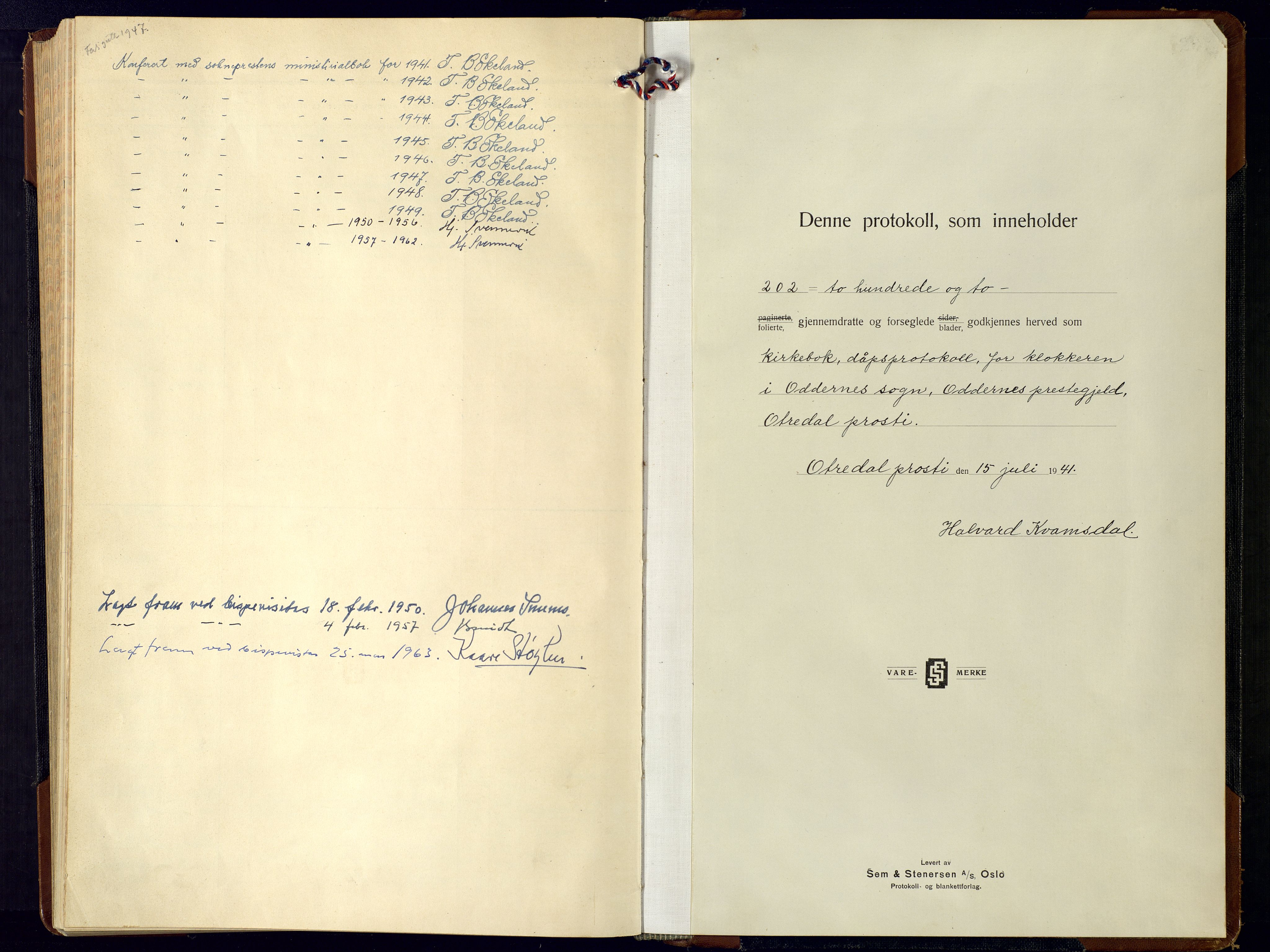 Oddernes sokneprestkontor, SAK/1111-0033/F/Fb/Fba/L0012: Parish register (copy) no. B-12, 1941-1959