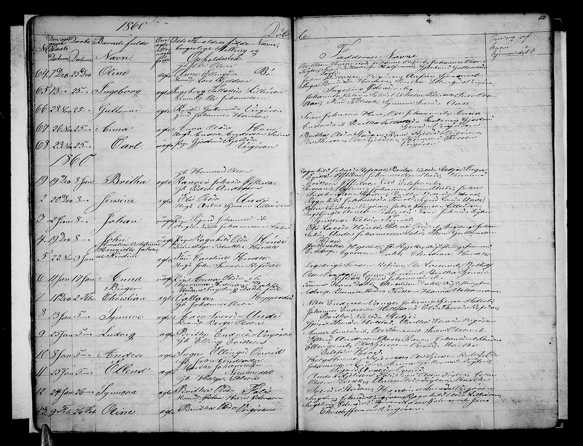 Vik sokneprestembete, AV/SAB-A-81501/H/Hab/Haba/L0002: Parish register (copy) no. A 2, 1856-1877, p. 12