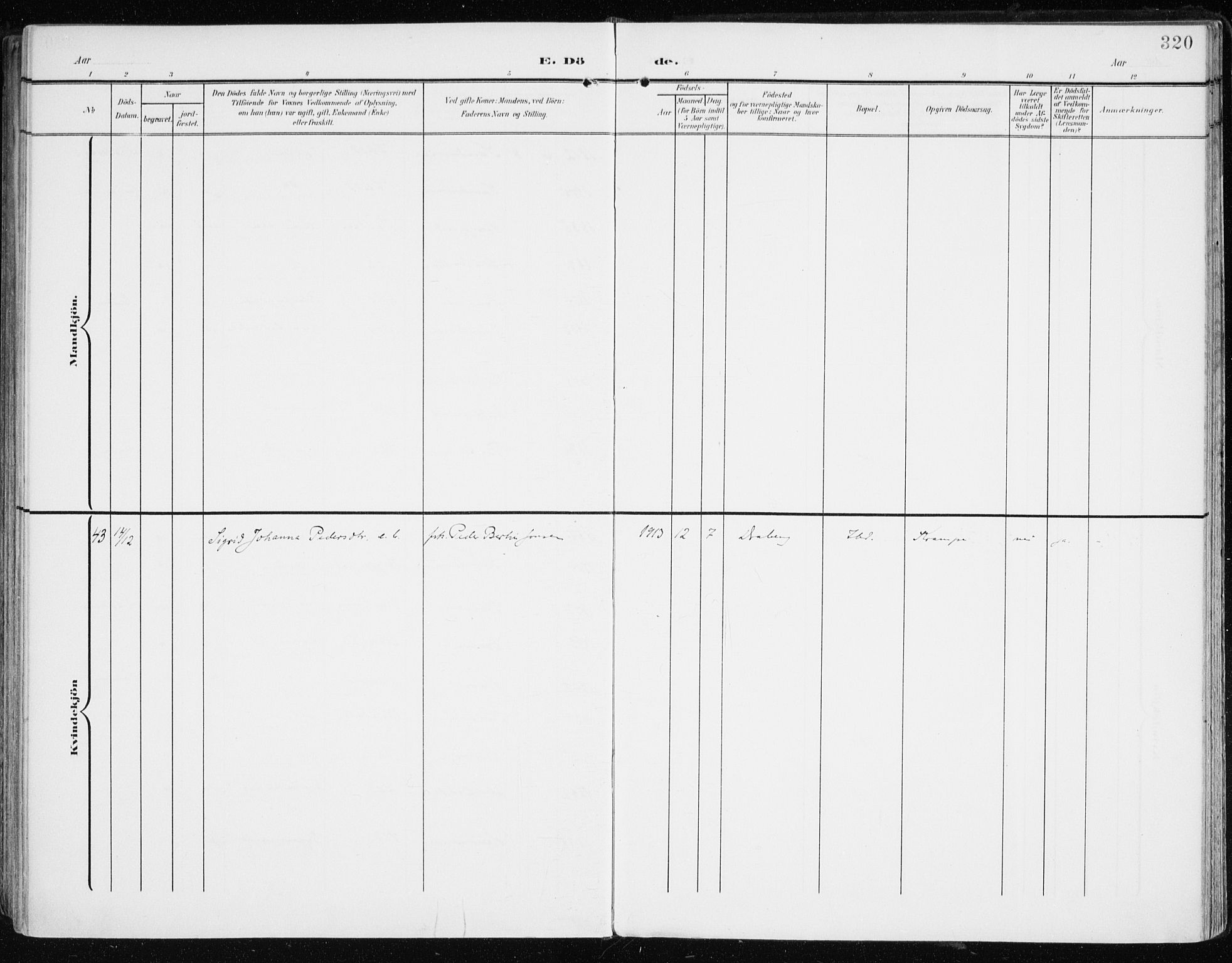 Lyngen sokneprestembete, AV/SATØ-S-1289/H/He/Hea/L0011kirke: Parish register (official) no. 11, 1903-1913, p. 320