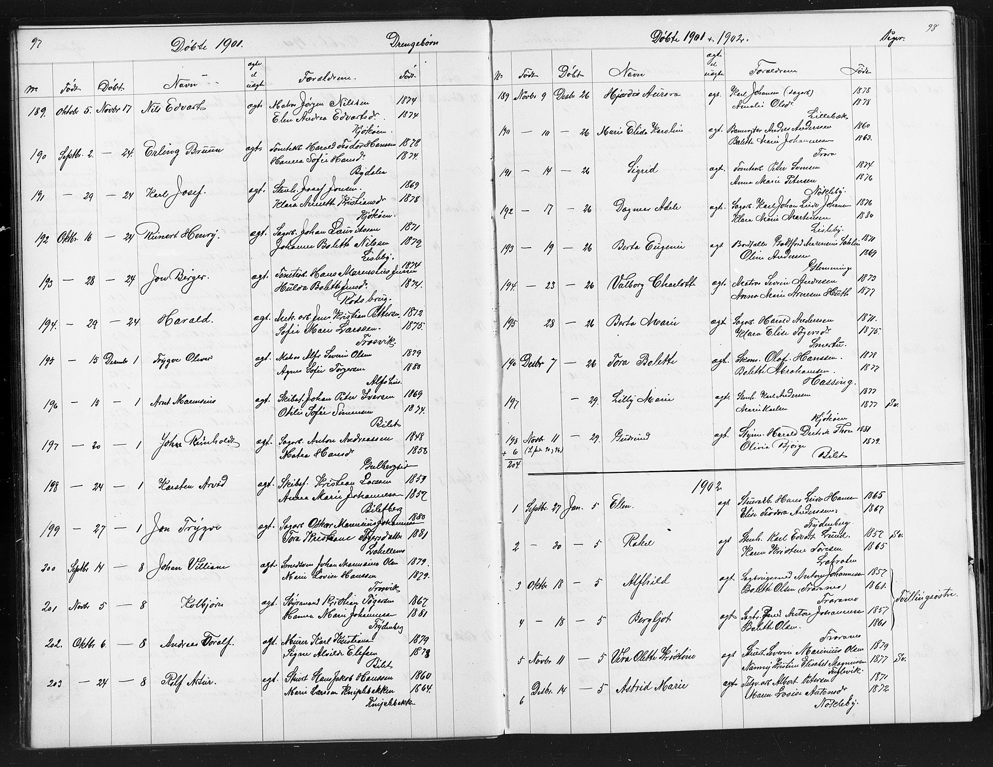 Glemmen prestekontor Kirkebøker, SAO/A-10908/G/Ga/L0006: Parish register (copy) no. 6, 1894-1908, p. 97-98