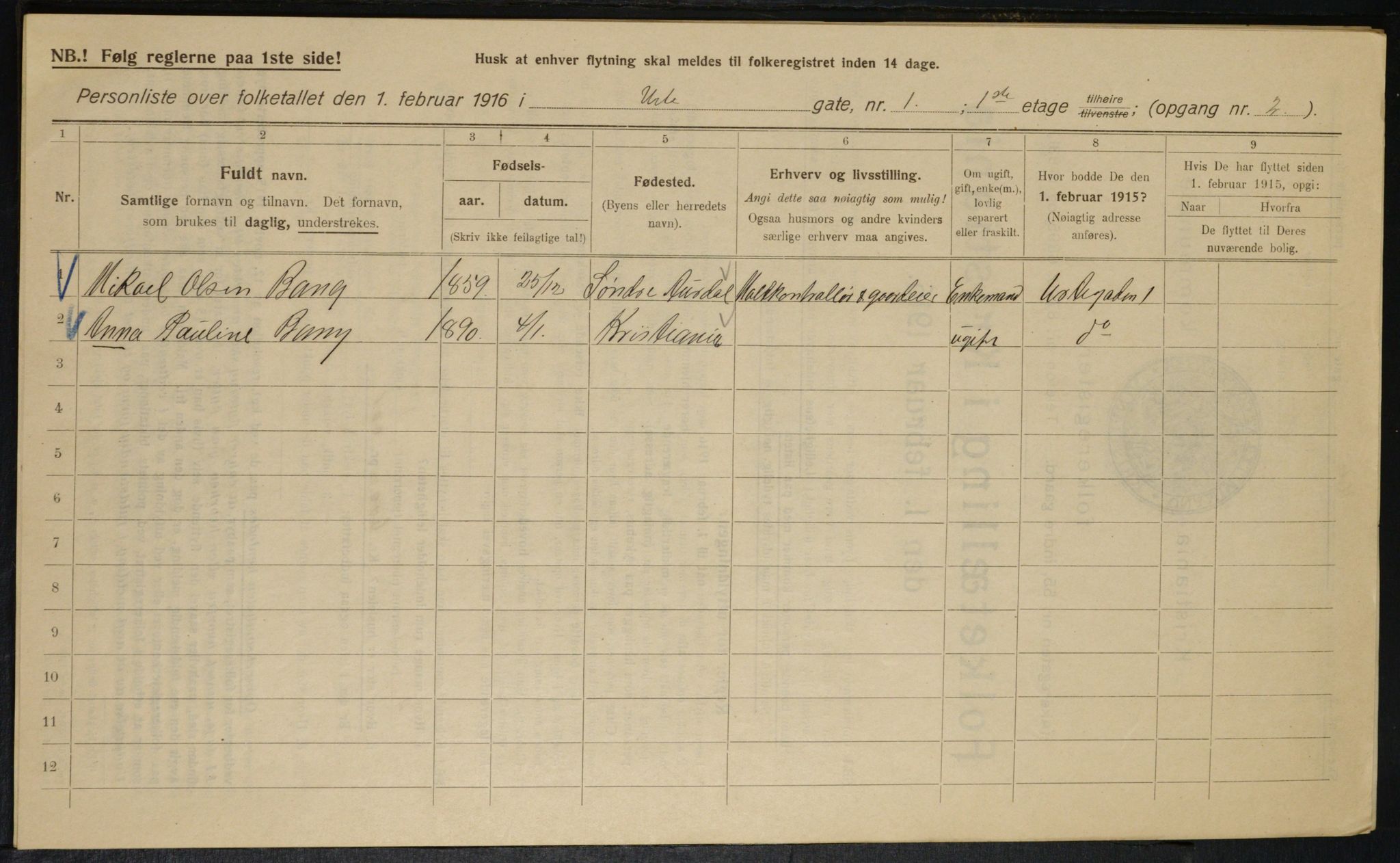 OBA, Municipal Census 1916 for Kristiania, 1916, p. 124298