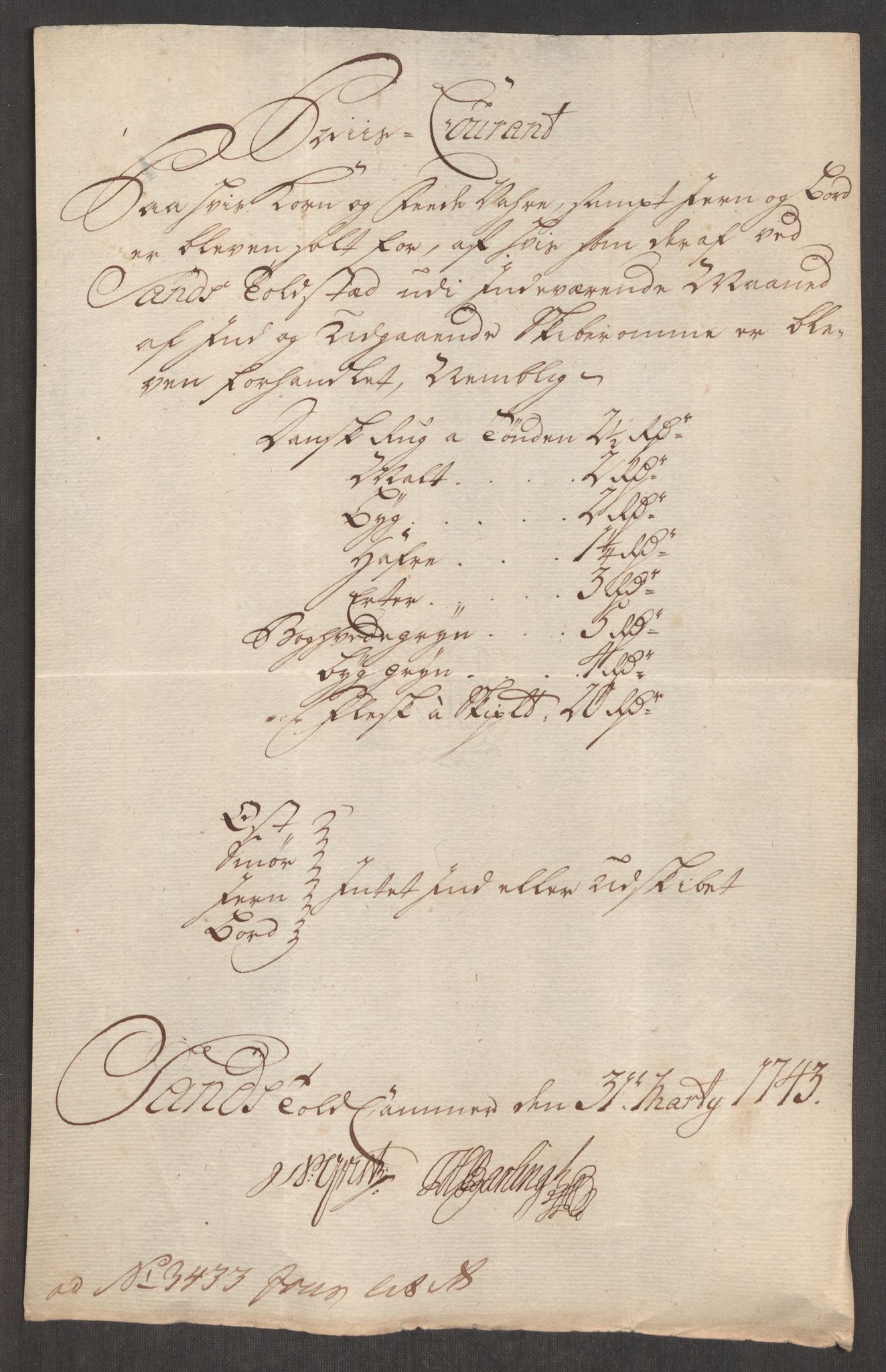 Rentekammeret inntil 1814, Realistisk ordnet avdeling, RA/EA-4070/Oe/L0002: [Ø1]: Priskuranter, 1740-1744, p. 655