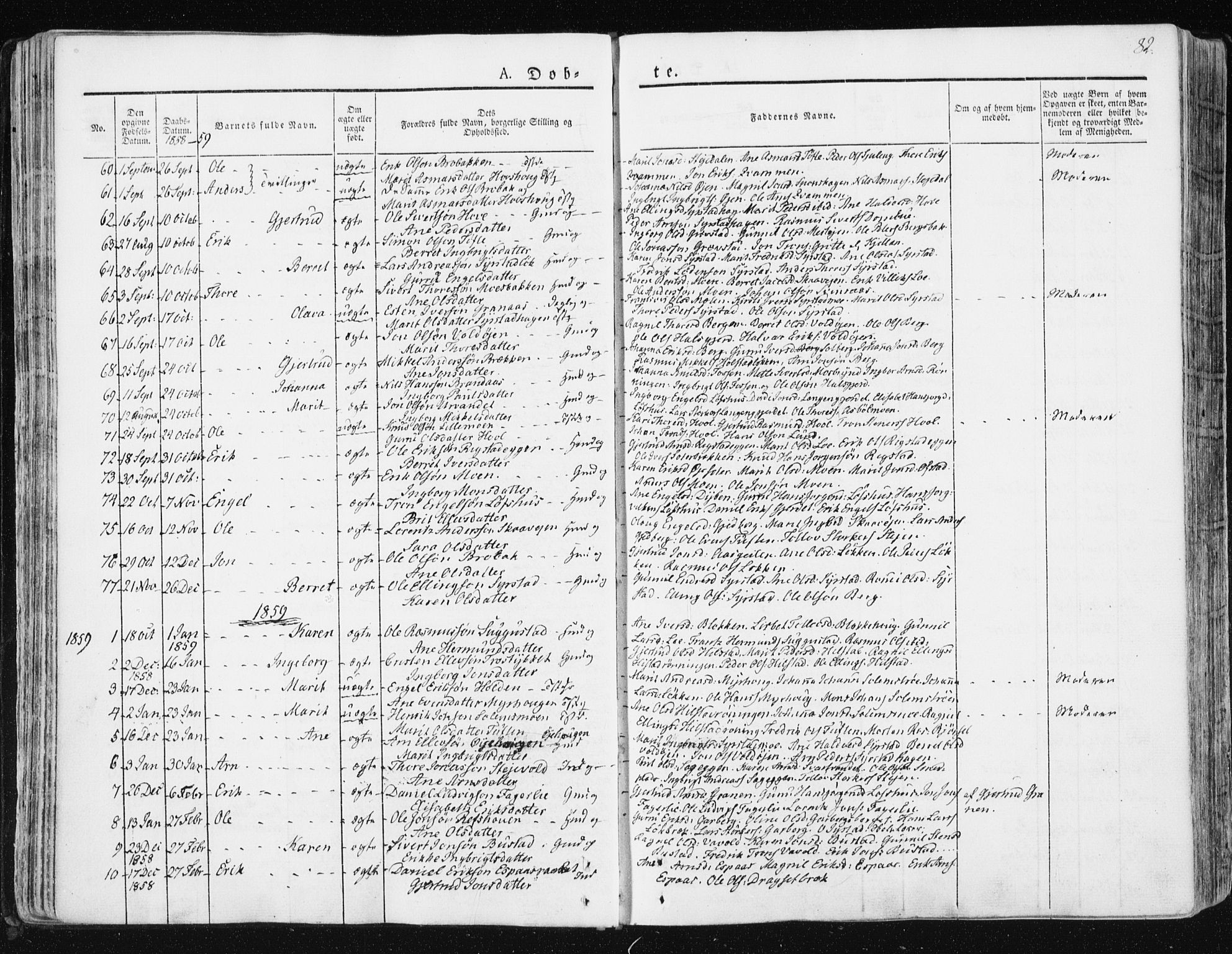 Ministerialprotokoller, klokkerbøker og fødselsregistre - Sør-Trøndelag, SAT/A-1456/672/L0855: Parish register (official) no. 672A07, 1829-1860, p. 82