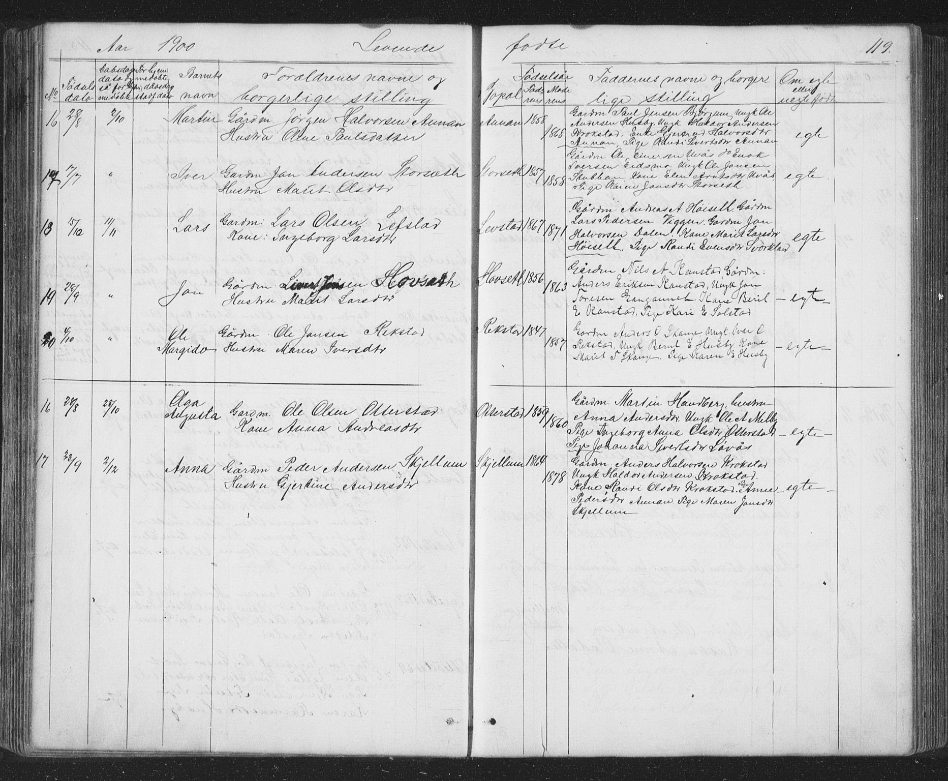 Ministerialprotokoller, klokkerbøker og fødselsregistre - Sør-Trøndelag, SAT/A-1456/667/L0798: Parish register (copy) no. 667C03, 1867-1929, p. 119