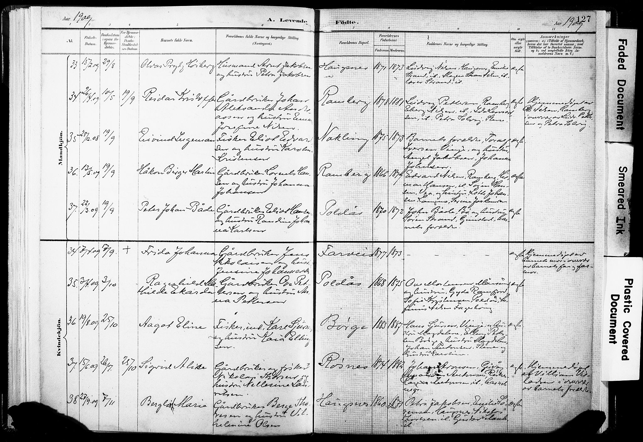 Ministerialprotokoller, klokkerbøker og fødselsregistre - Nordland, AV/SAT-A-1459/891/L1304: Parish register (official) no. 891A09, 1895-1921, p. 127