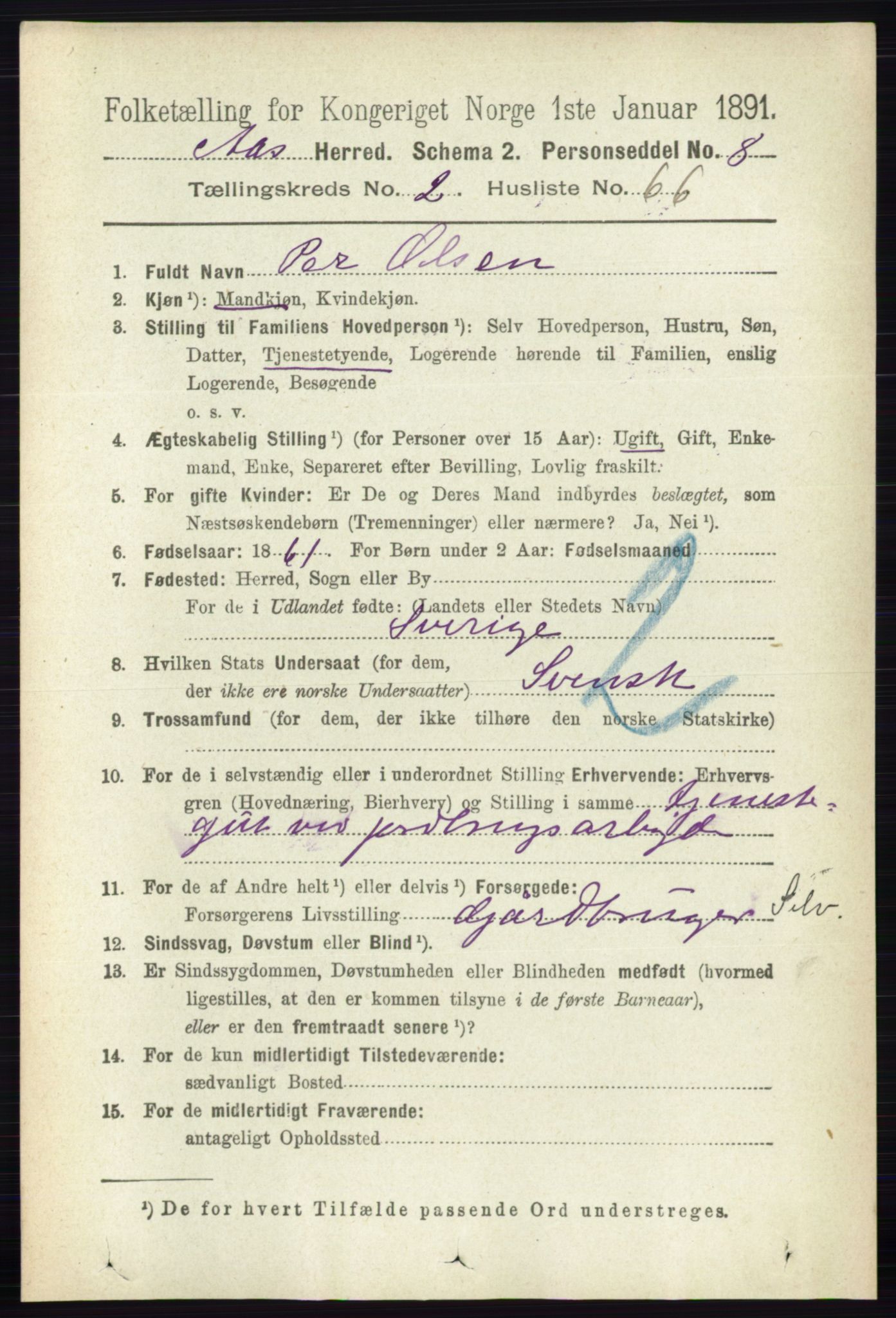 RA, 1891 census for 0214 Ås, 1891, p. 2007