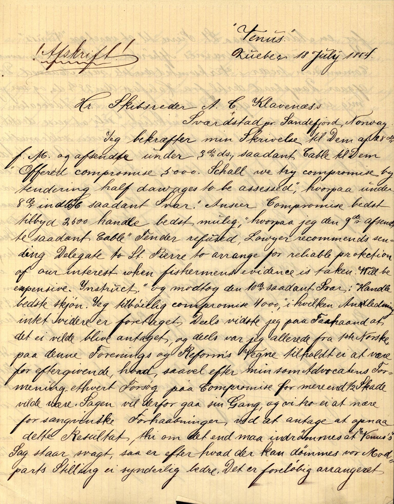 Pa 63 - Østlandske skibsassuranceforening, VEMU/A-1079/G/Ga/L0017/0014: Havaridokumenter / Petrus, Vera, Venus, Iphigenia, Jarlsberg, Harmonia, 1884, p. 37