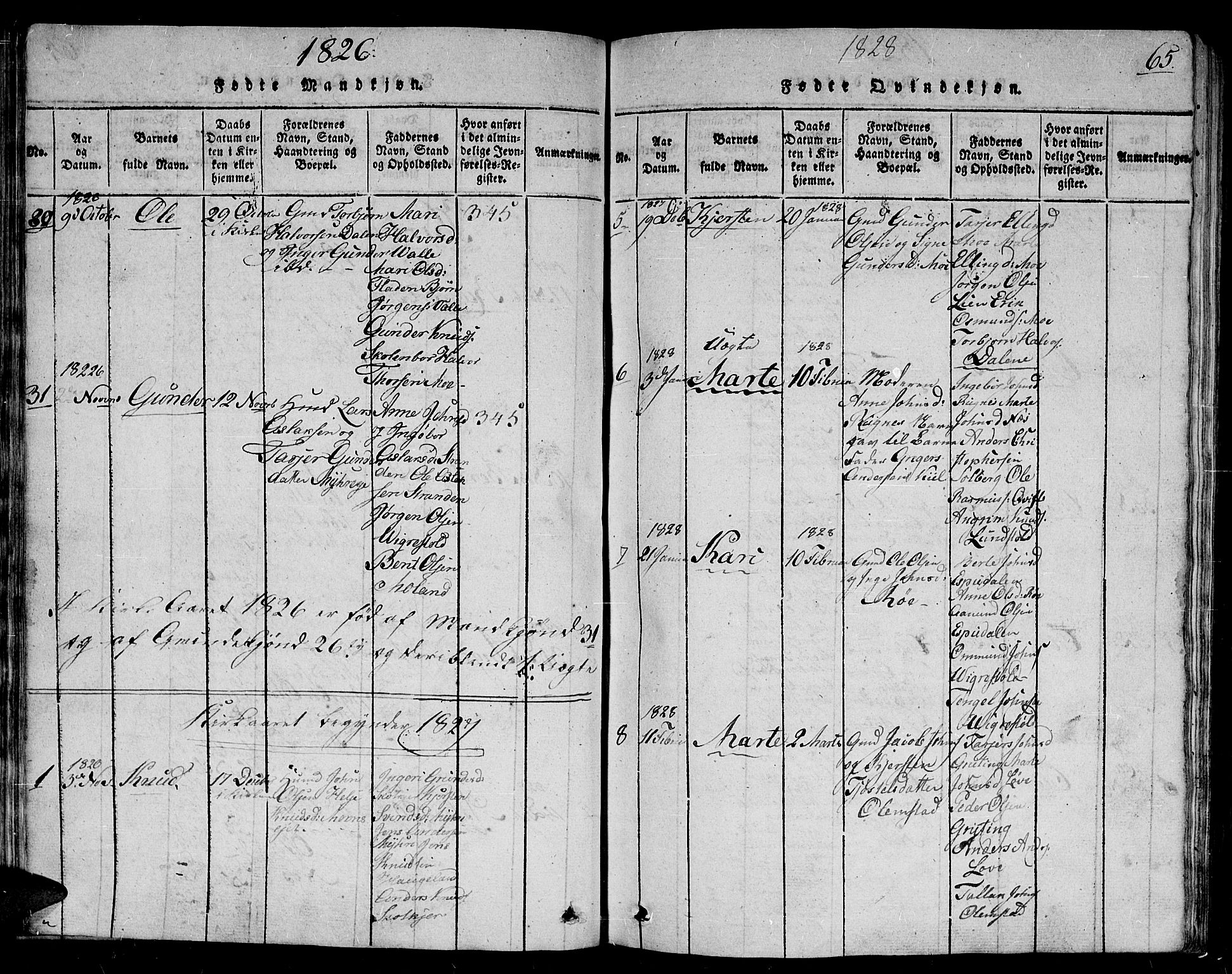 Gjerstad sokneprestkontor, SAK/1111-0014/F/Fb/Fbb/L0001: Parish register (copy) no. B 1, 1813-1863, p. 65