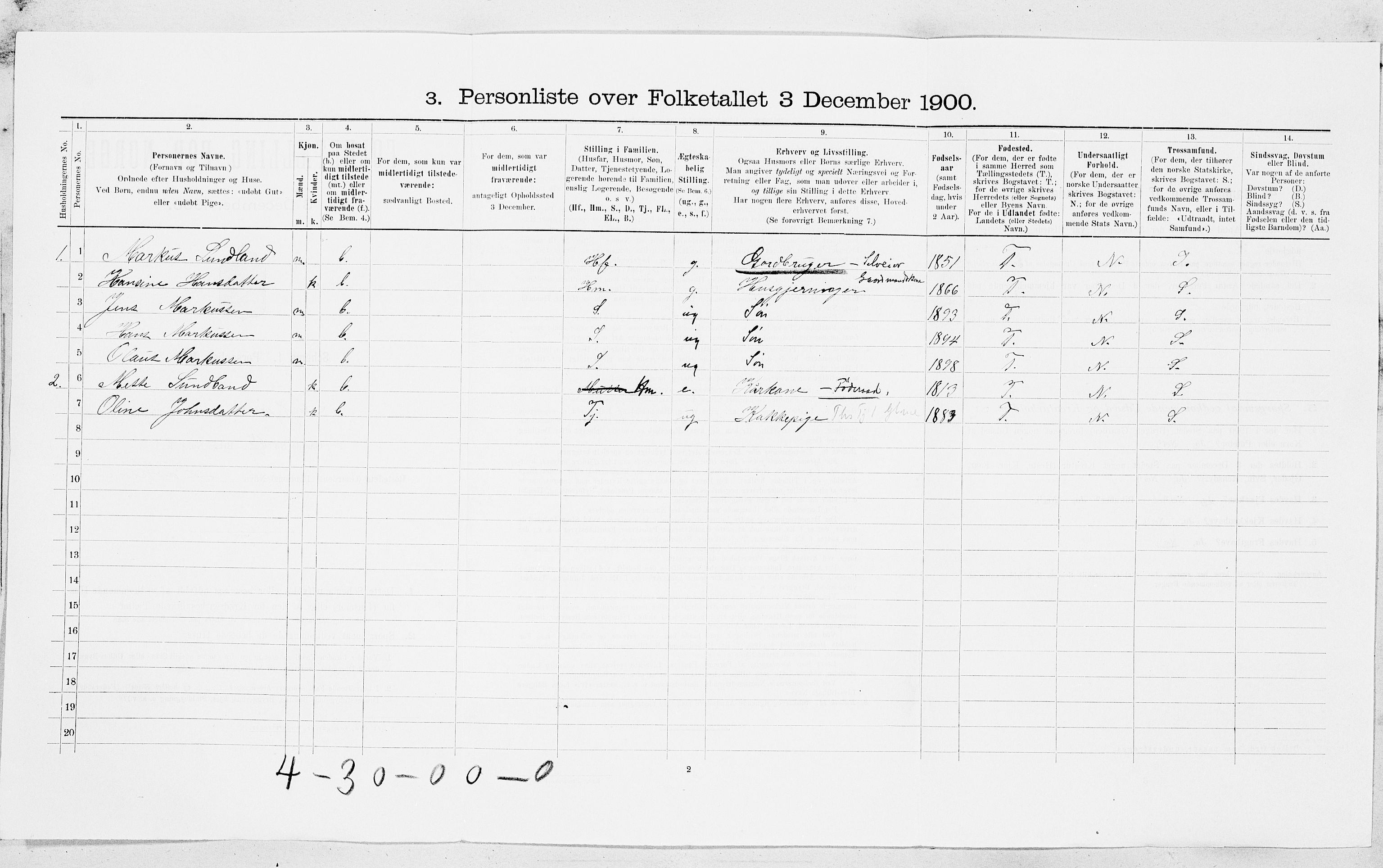 SAT, 1900 census for Aa, 1900, p. 698