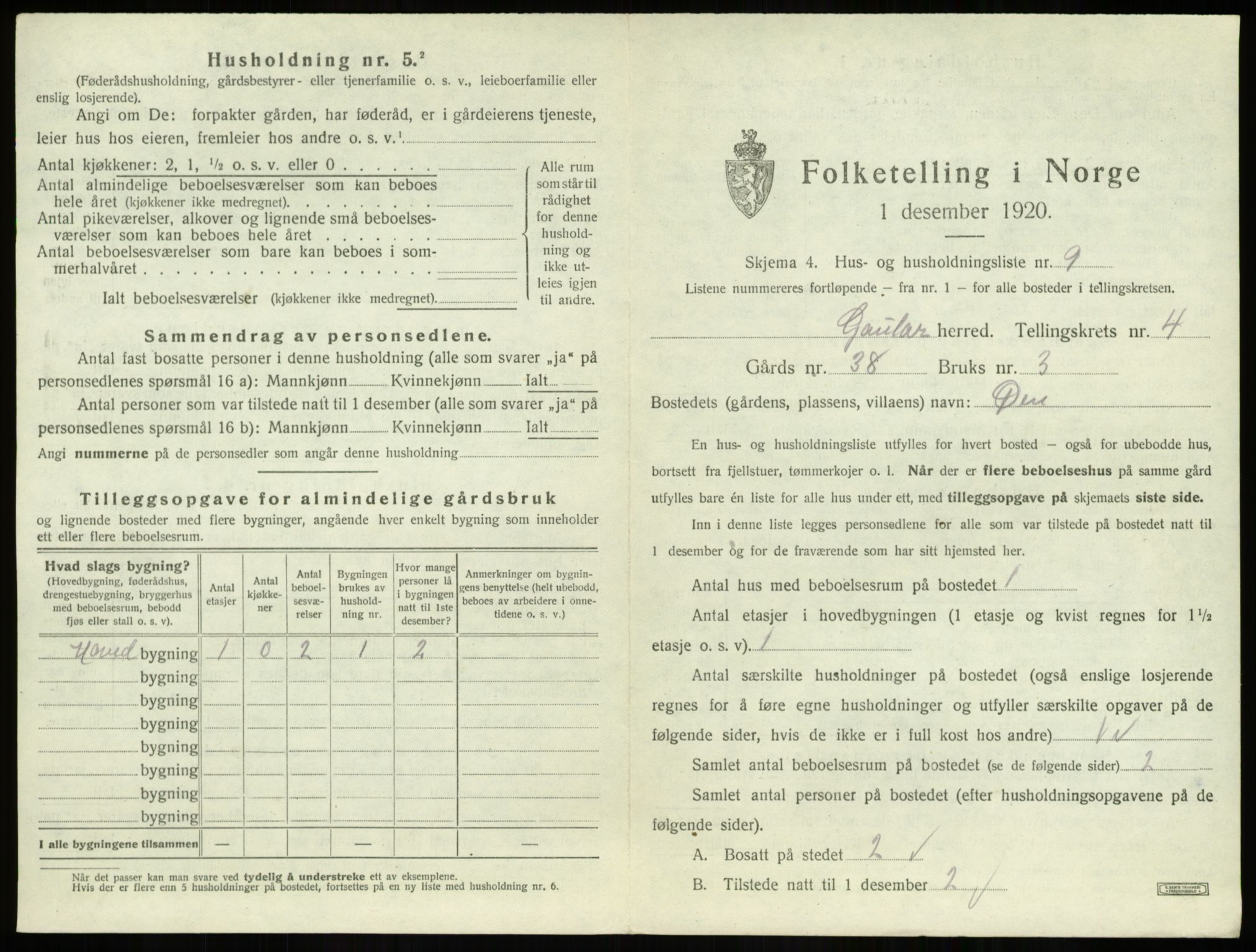 SAB, 1920 census for Gaular, 1920, p. 269