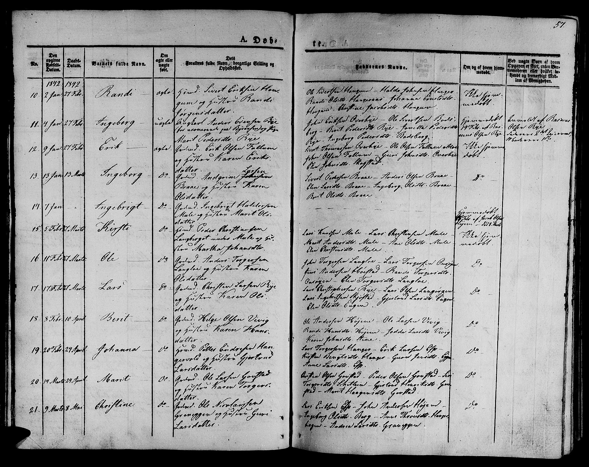 Ministerialprotokoller, klokkerbøker og fødselsregistre - Sør-Trøndelag, SAT/A-1456/612/L0374: Parish register (official) no. 612A07 /1, 1829-1845, p. 57