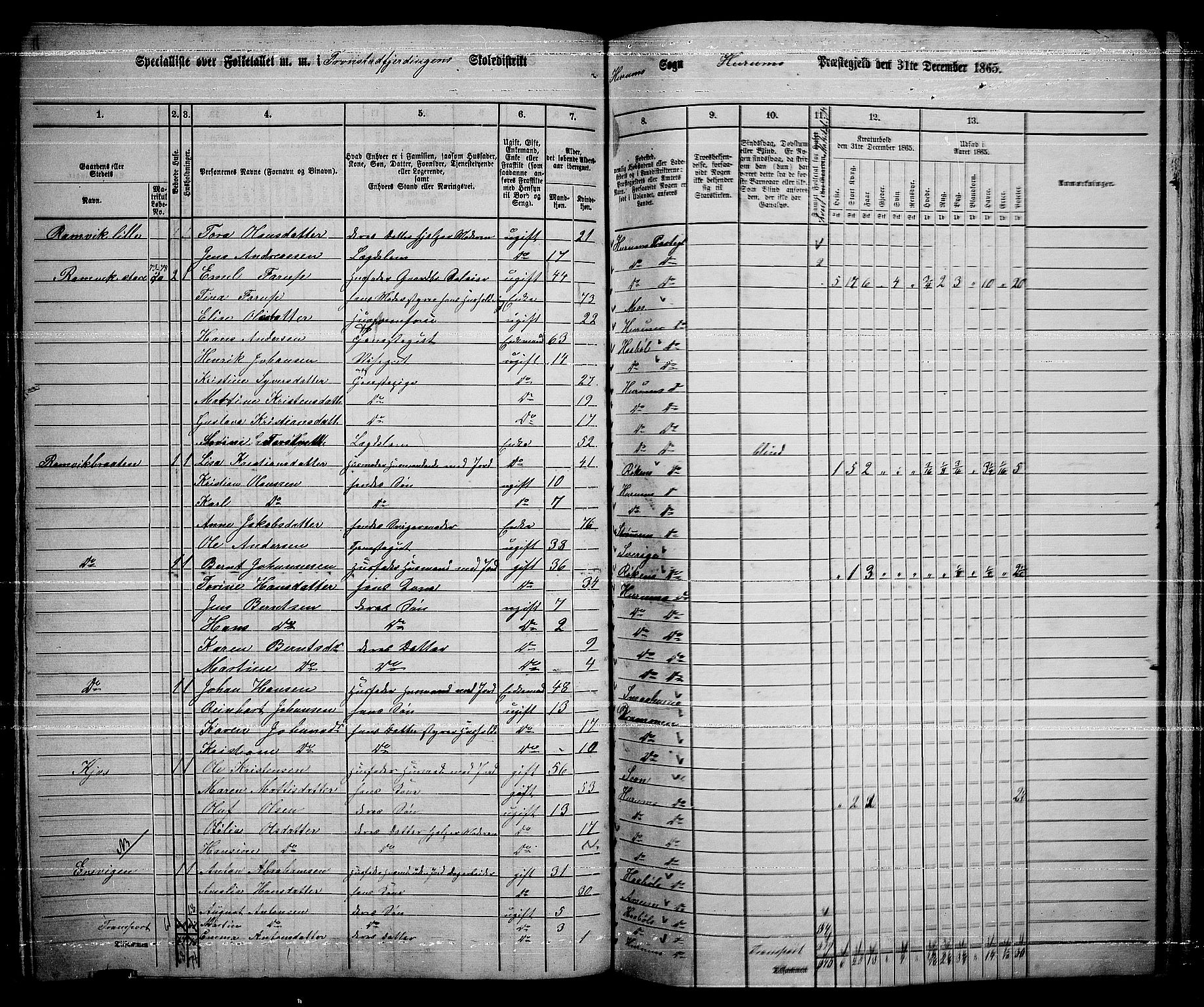 RA, 1865 census for Hurum, 1865, p. 52